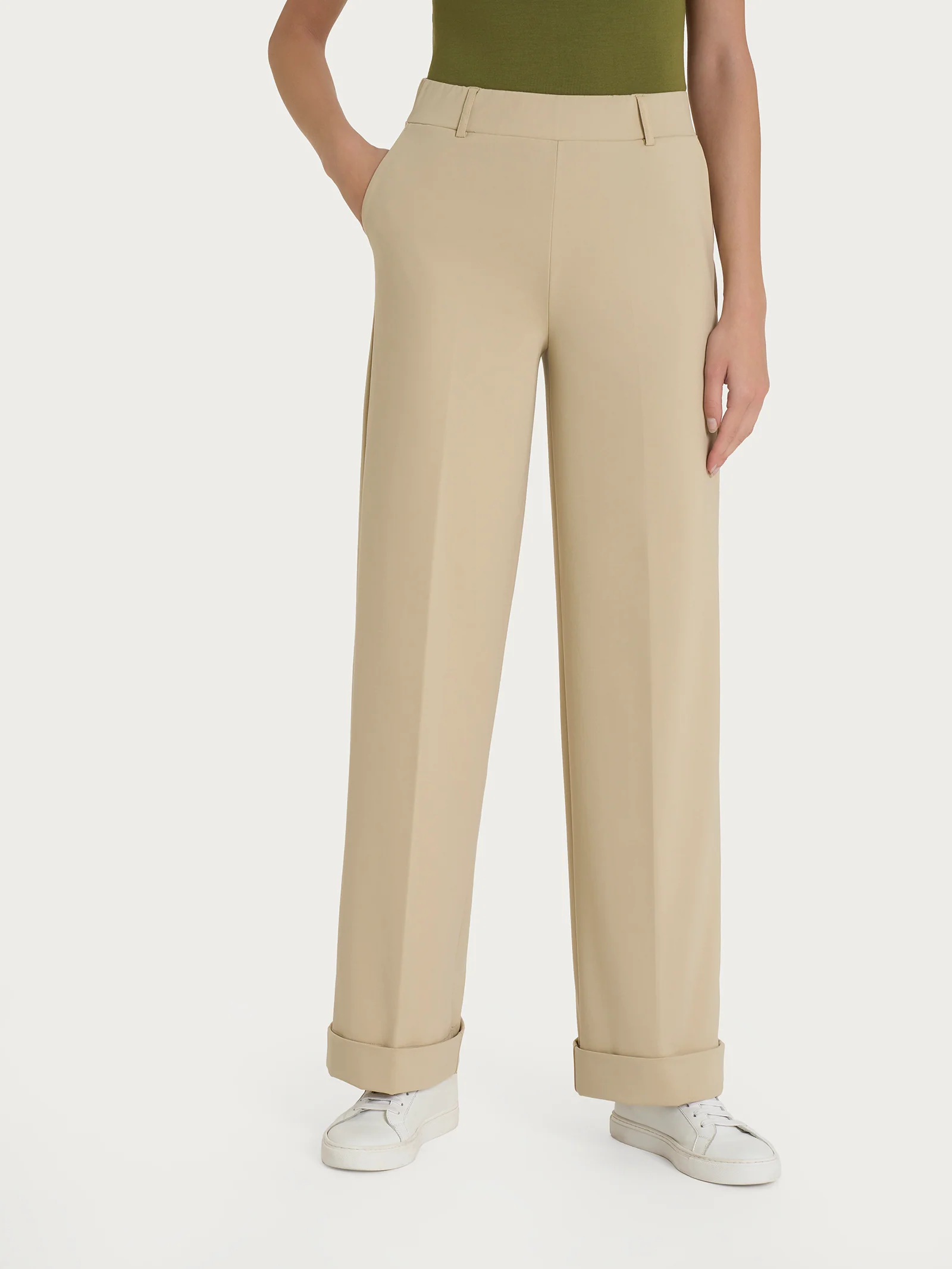 Pantalone ampio con tasche in Compact Light - Irish Cream - Image 7