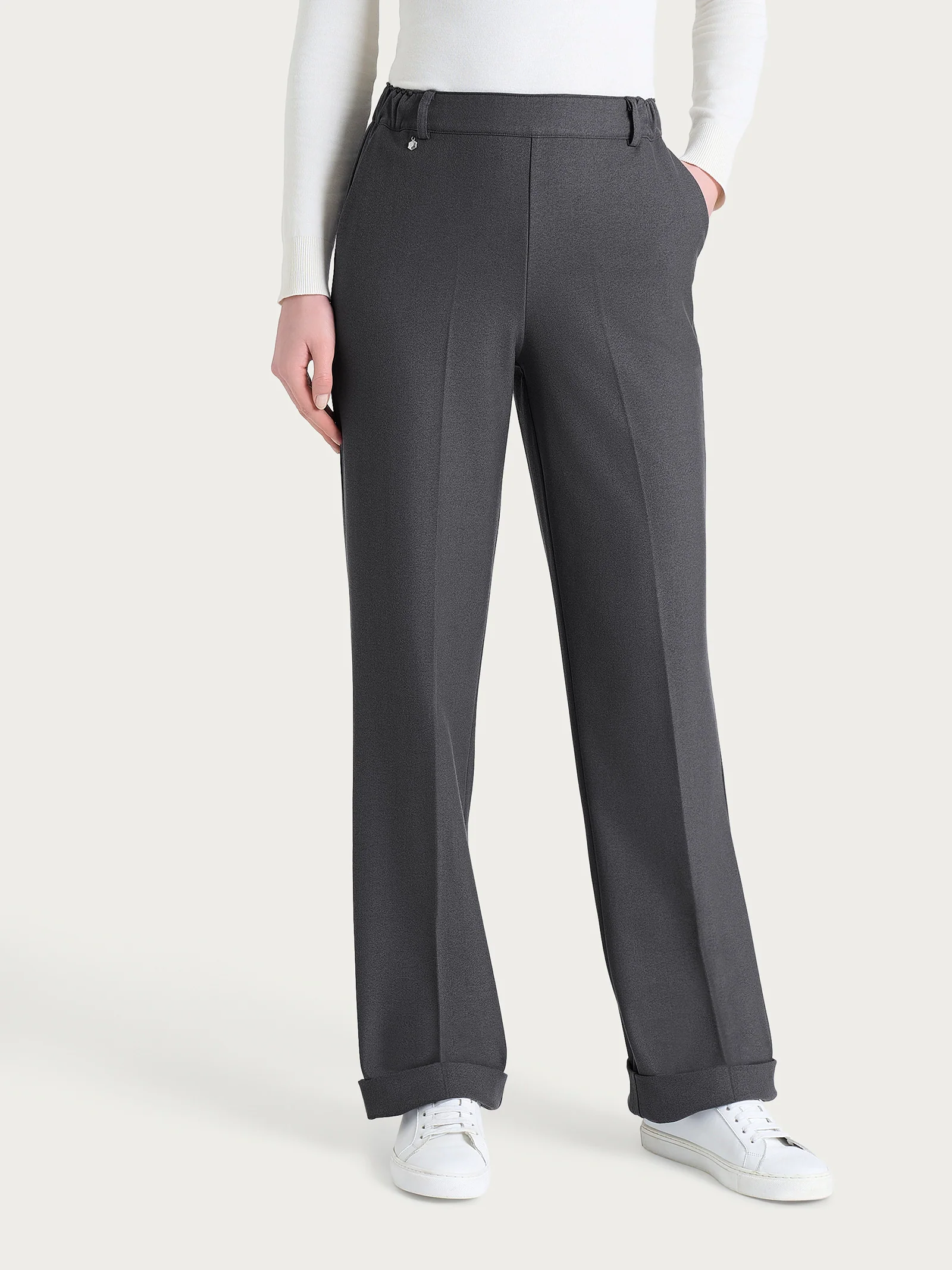 Pantalone ampio con tasche in Flannel Twill - Ardesia Mel. - Image 2
