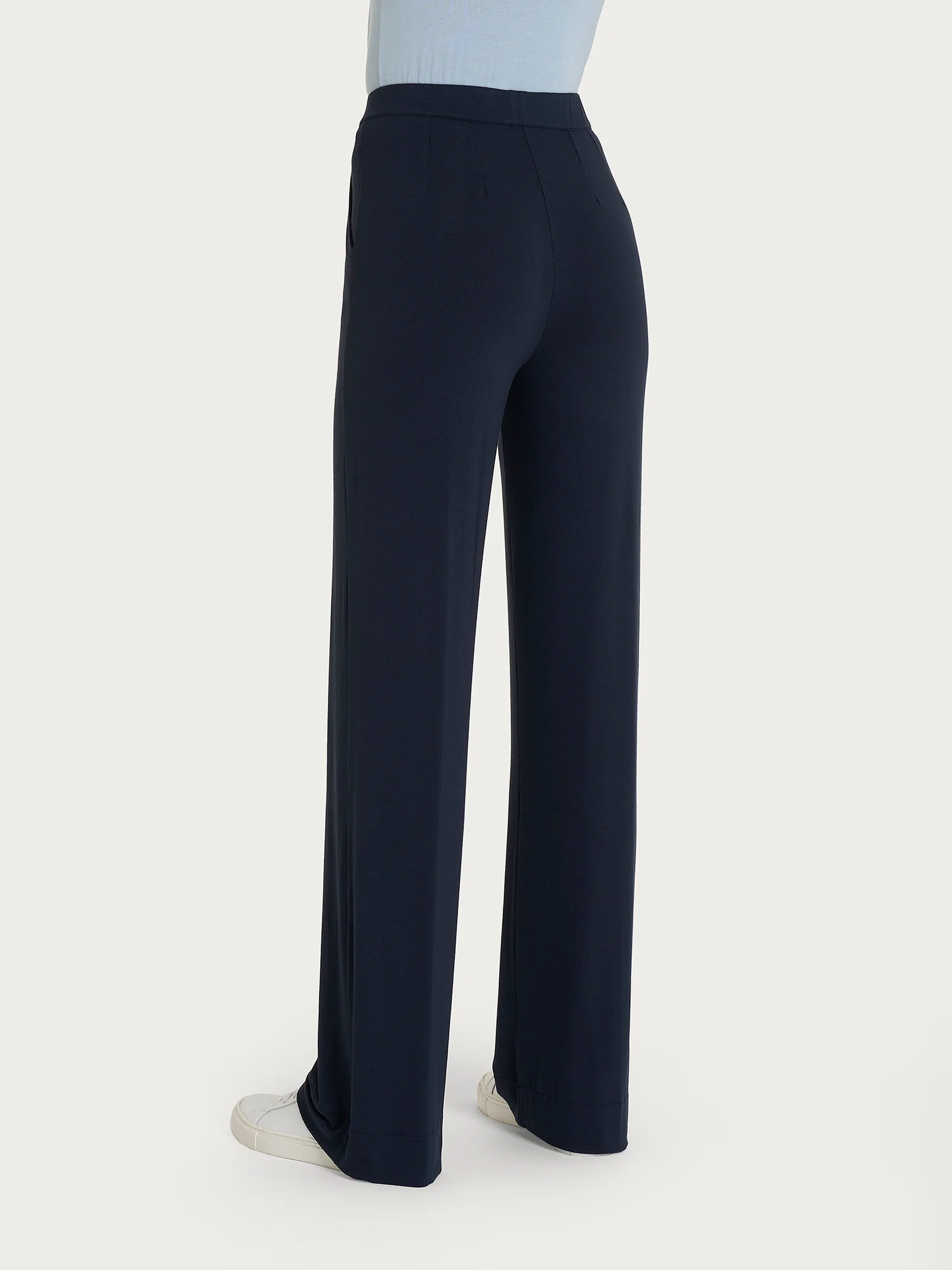 Pantalone ampio con tasche in jersey di viscosa crêpe - Bleu - Image 2