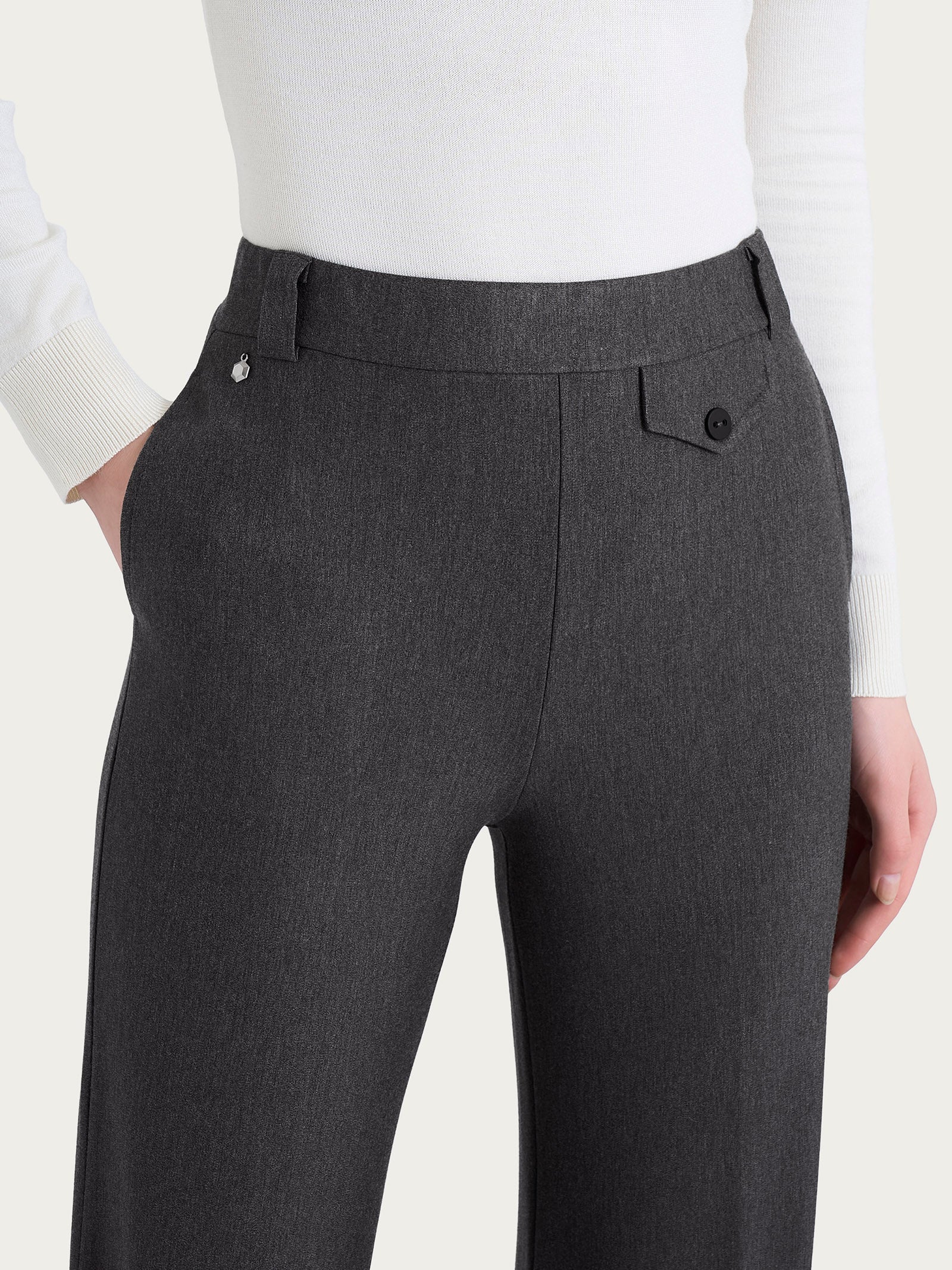Pantalone ampio con taschino in Compact - Ardesia Mel. - Image 3
