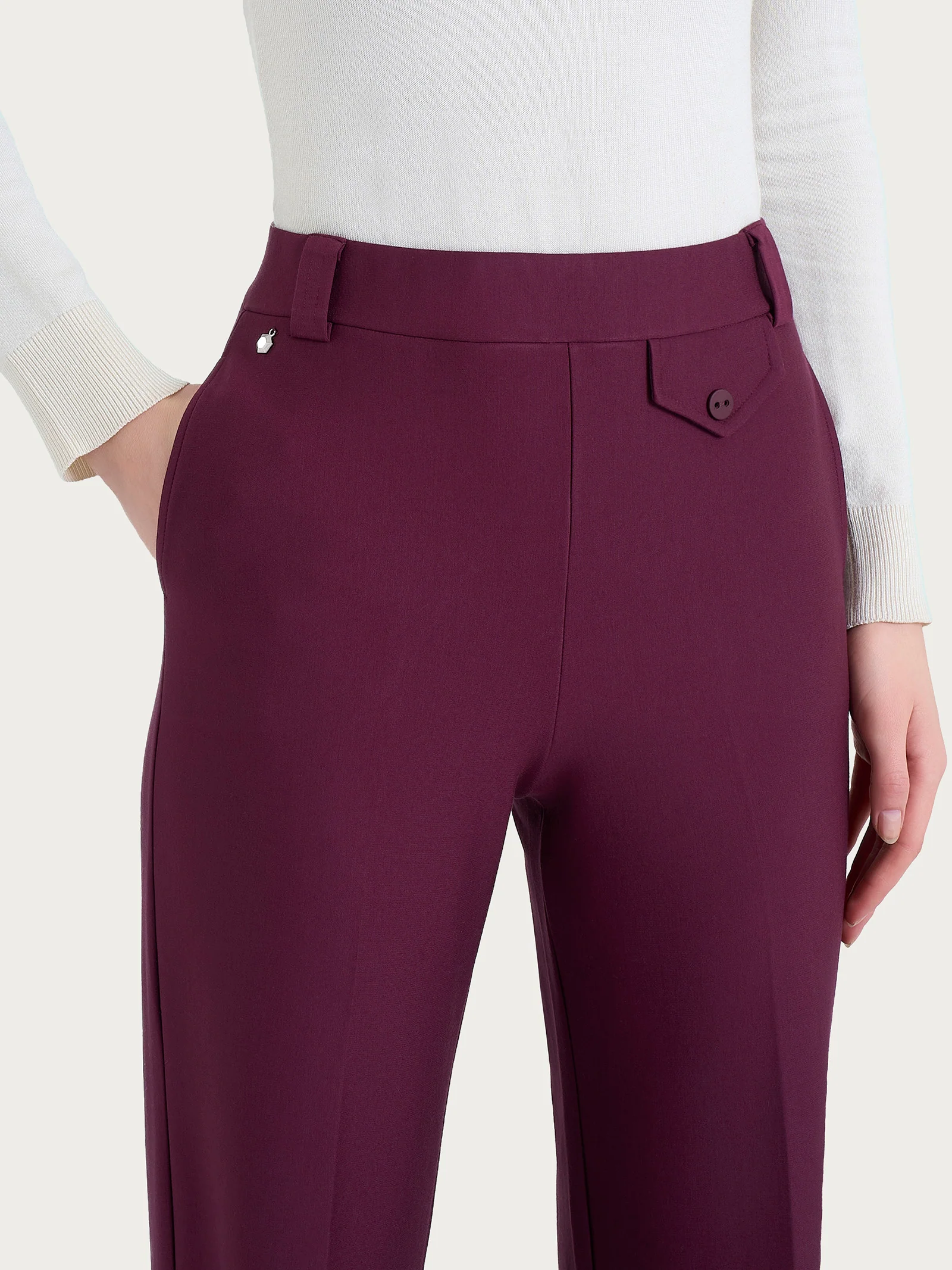 Pantalone ampio con taschino in Compact - Fig - Image 3