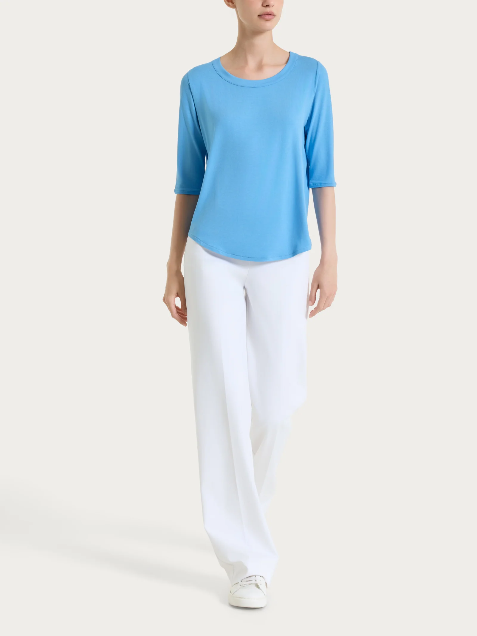 Pantalone ampio in Compact Light - Bianco - Image 4