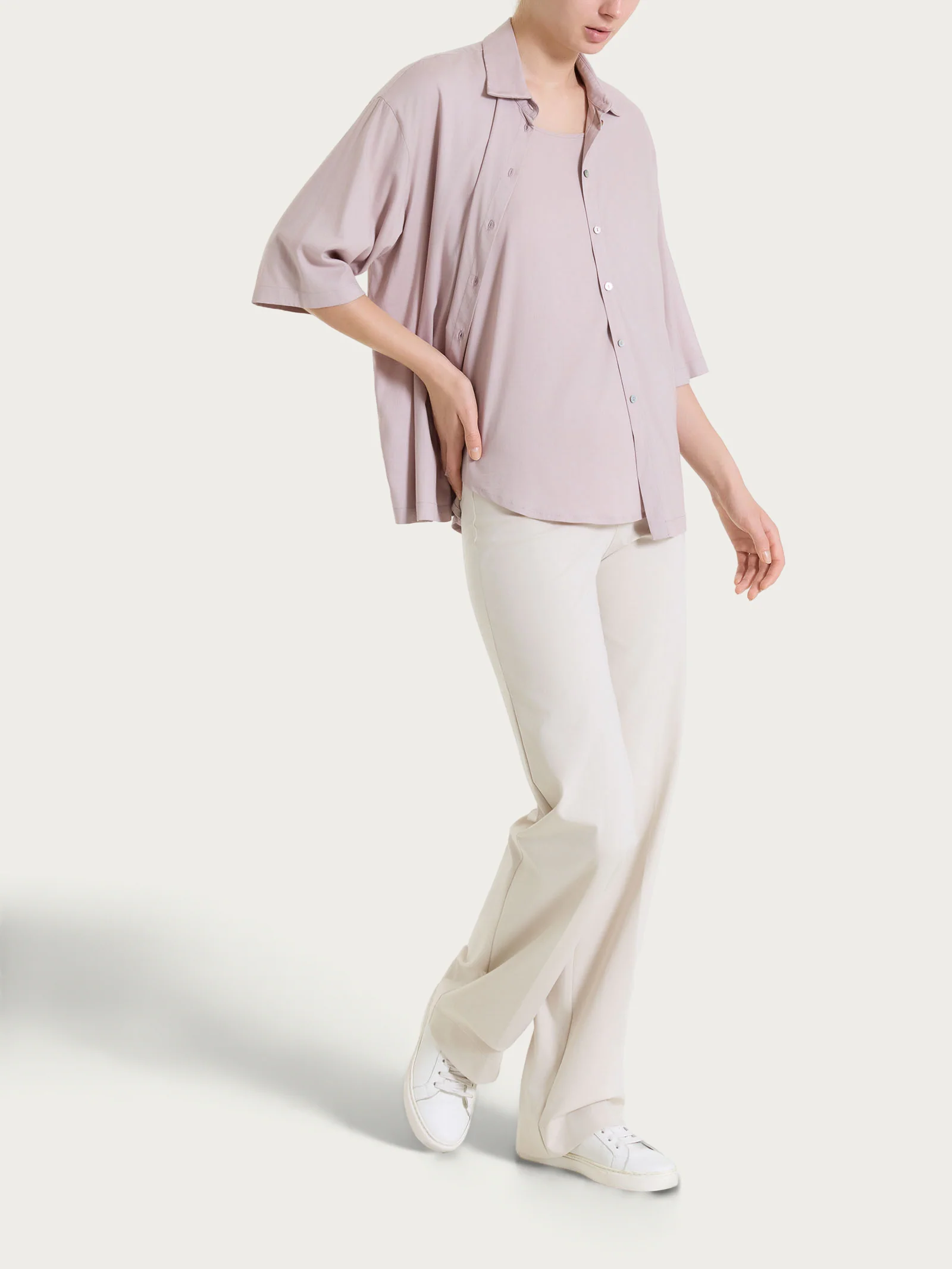 Pantalone ampio in Compact Light - Champignon - Image 8