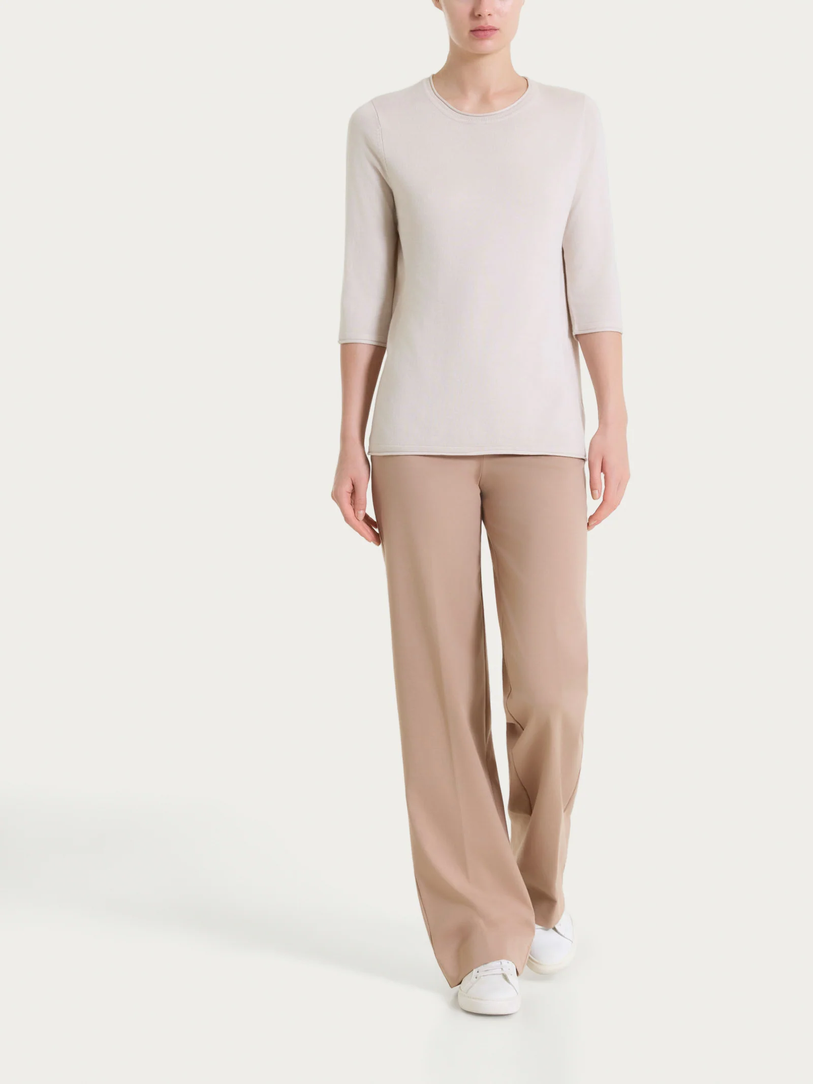 Pantalone ampio in Compact Light - Warm Taupe - Image 5