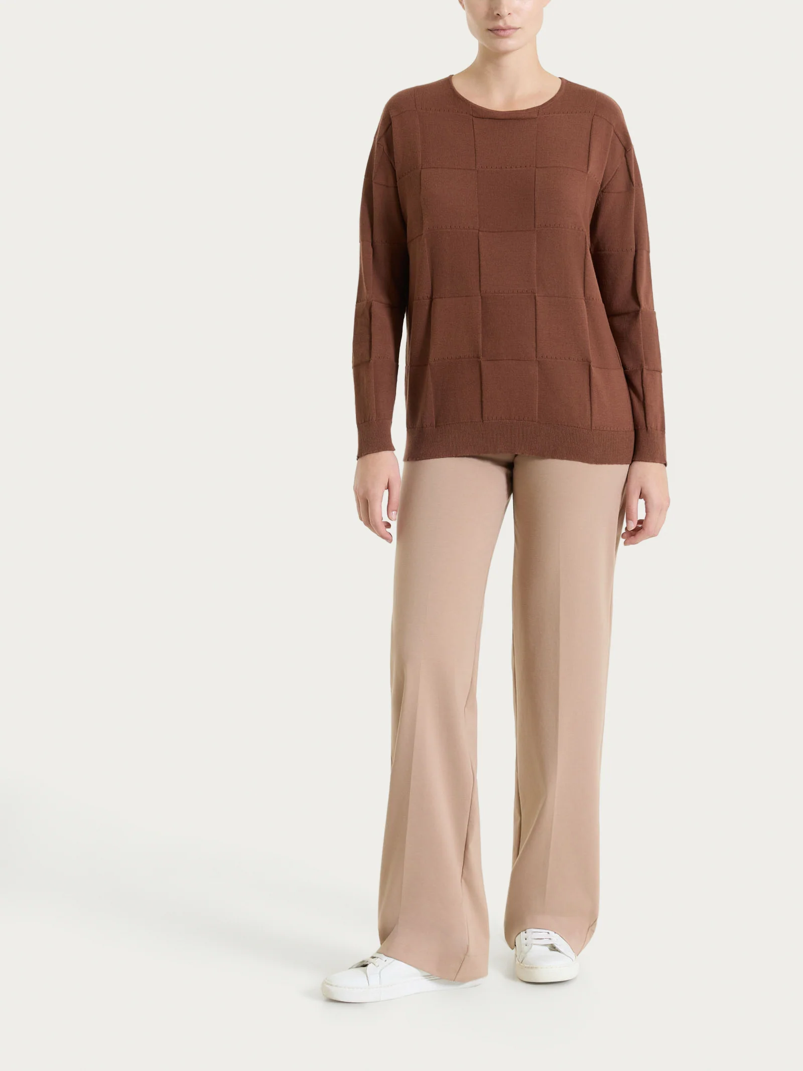 Pantalone ampio in Compact Light - Warm Taupe - Image 6