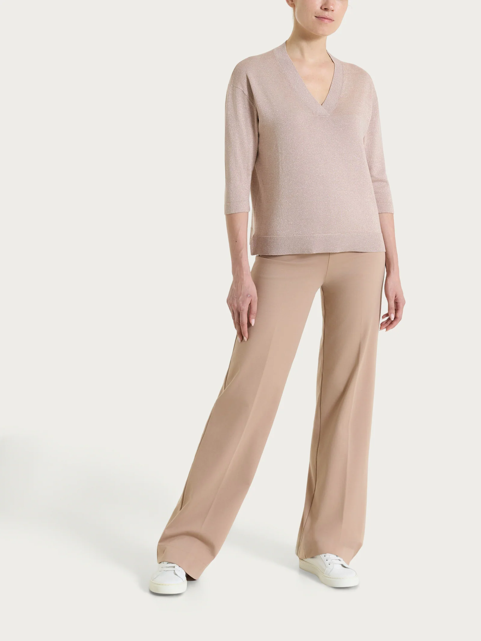 Pantalone ampio in Compact Light - Warm Taupe - Image 7