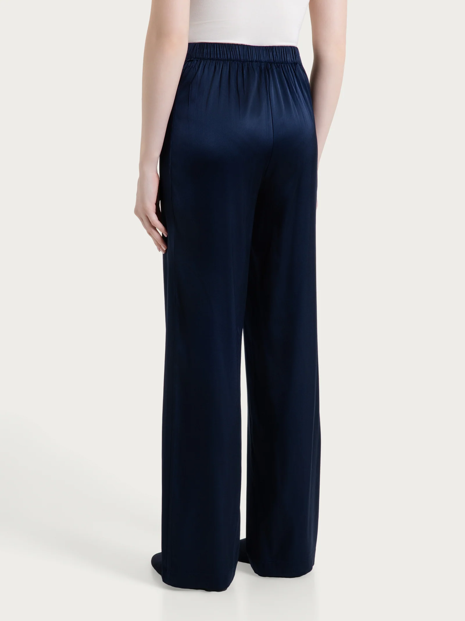 Pantalone ampio in Stretch Satin - Bleu - Image 2