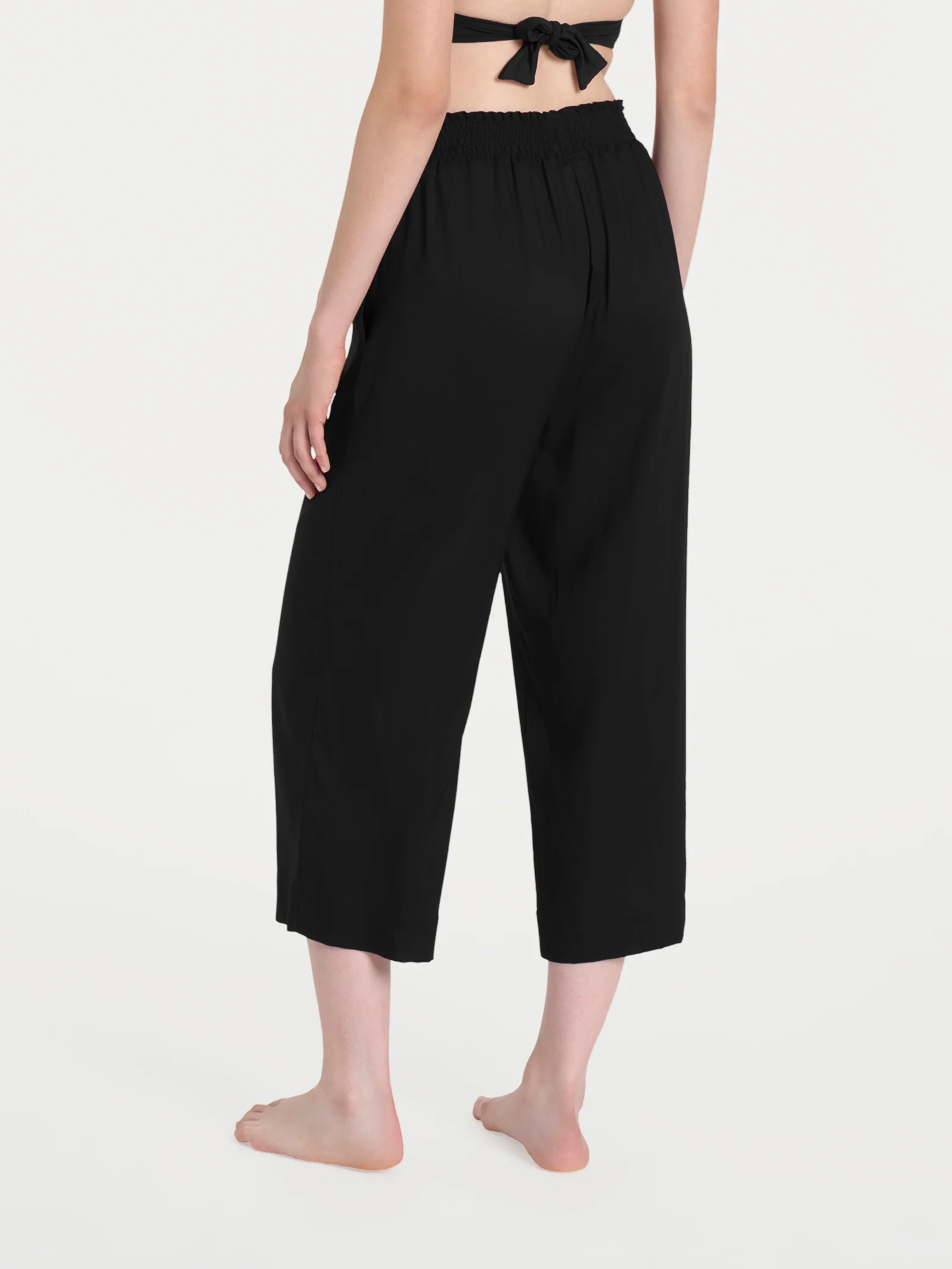 Pantalone ampio pinocchietto in Ecoseta - Nero - Image 2