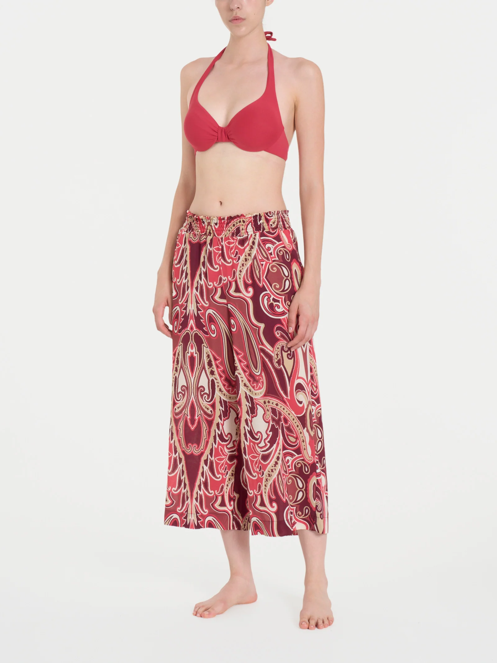 Pantalone ampio pinocchietto in fantasia in Ecoseta - Fant. Rasperry Wine - Image 4