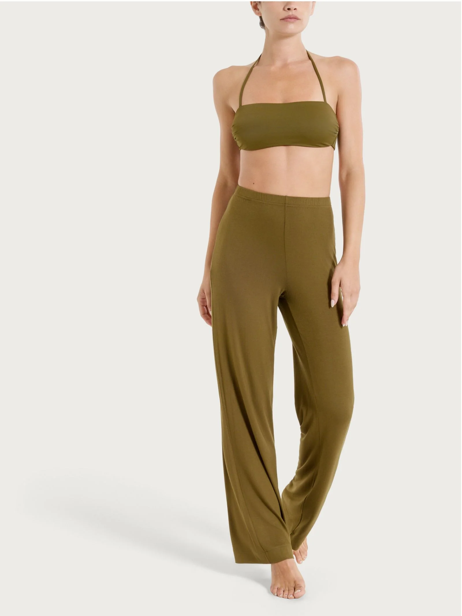Pantalone ampio tinta unita in Viscosa Summer - Dark Olive - Image 4