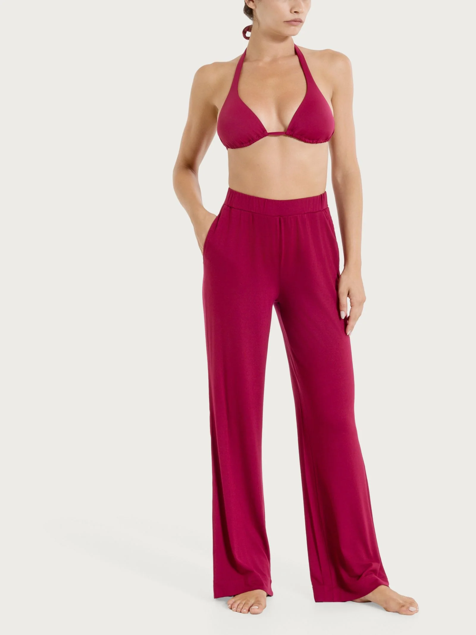 Pantalone ampio tinta unita in Viscosa Summer - Beet Red - Image 4