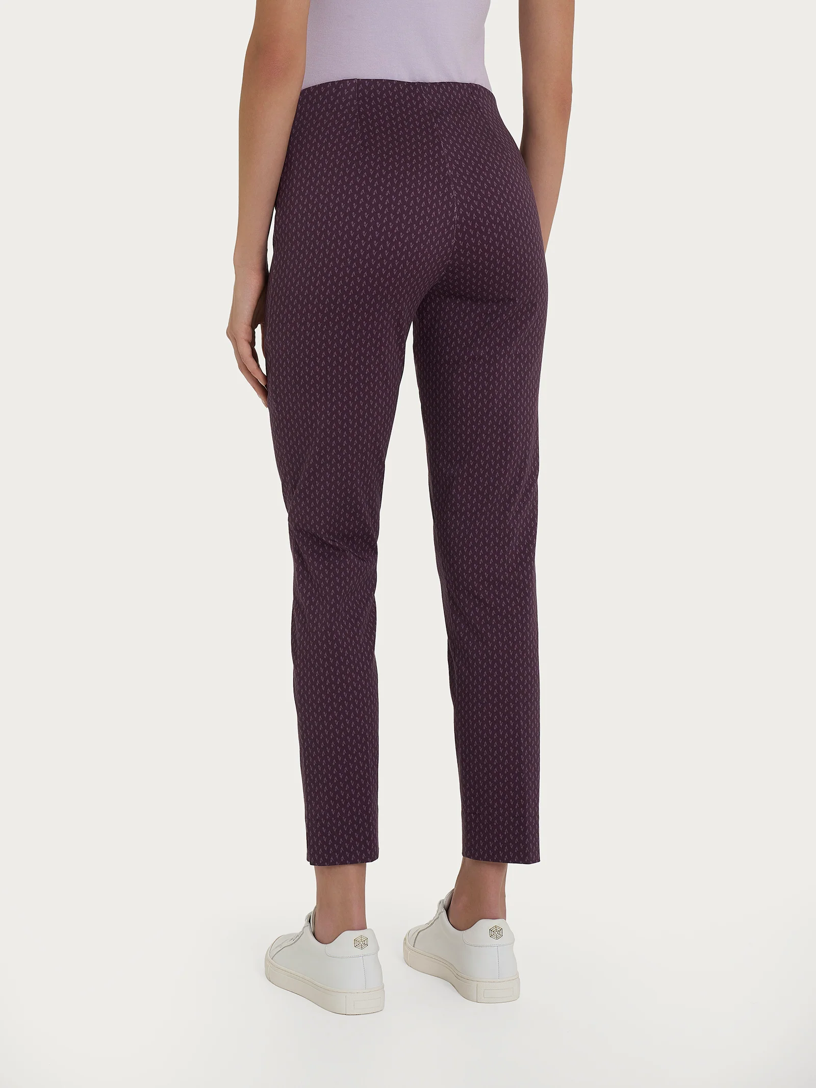 Pantalone capri con spacchetti e tulips pattern in Satin Power - Fant. Plum Perfect - Image 2