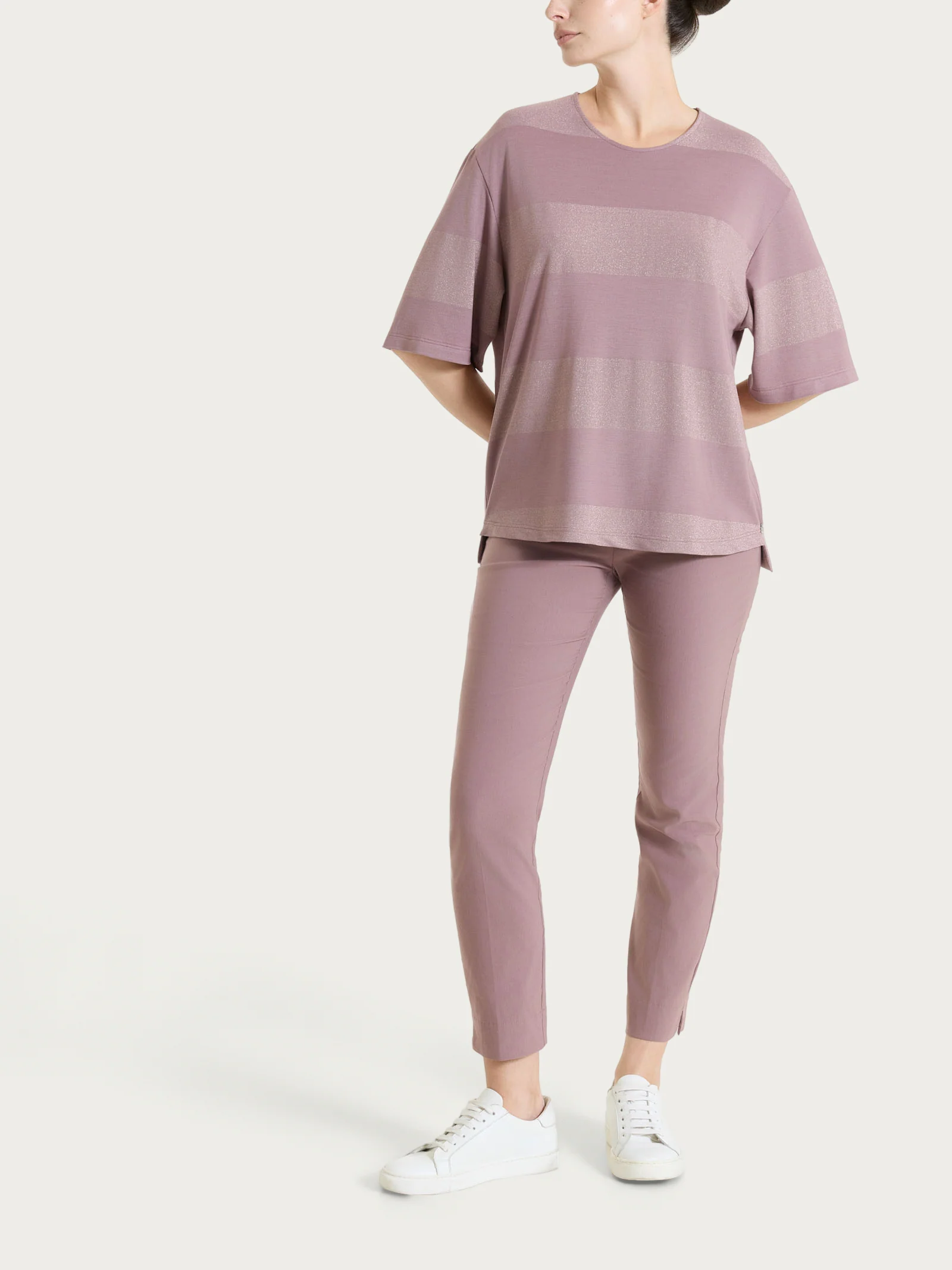 Pantalone capri con spacchetti in Linen Super Fresh - Twilight Mauve - Image 4