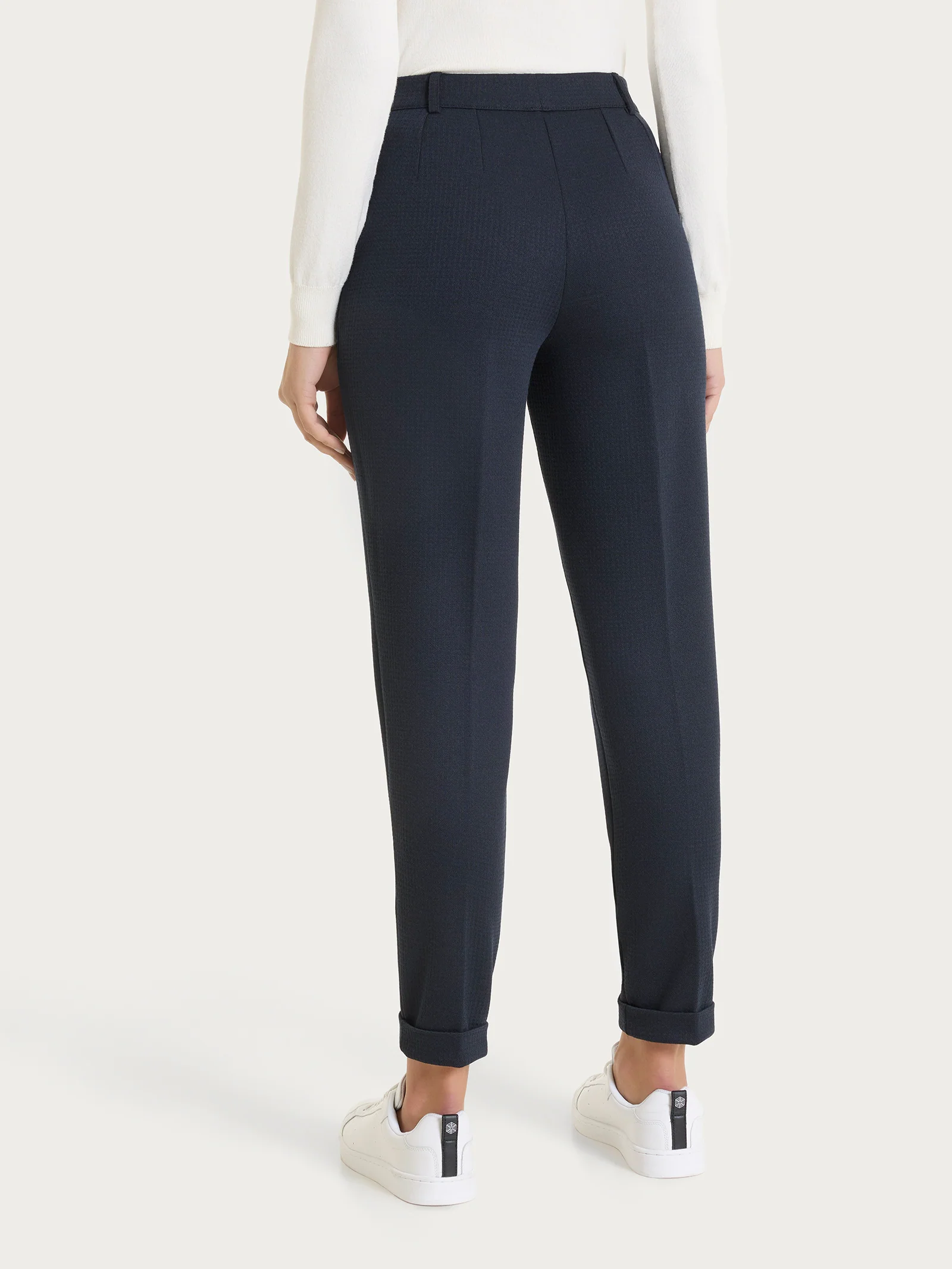 Pantalone chino slim con tasche e micro check in Eco Jacquard - Fant.Bleu - Image 2
