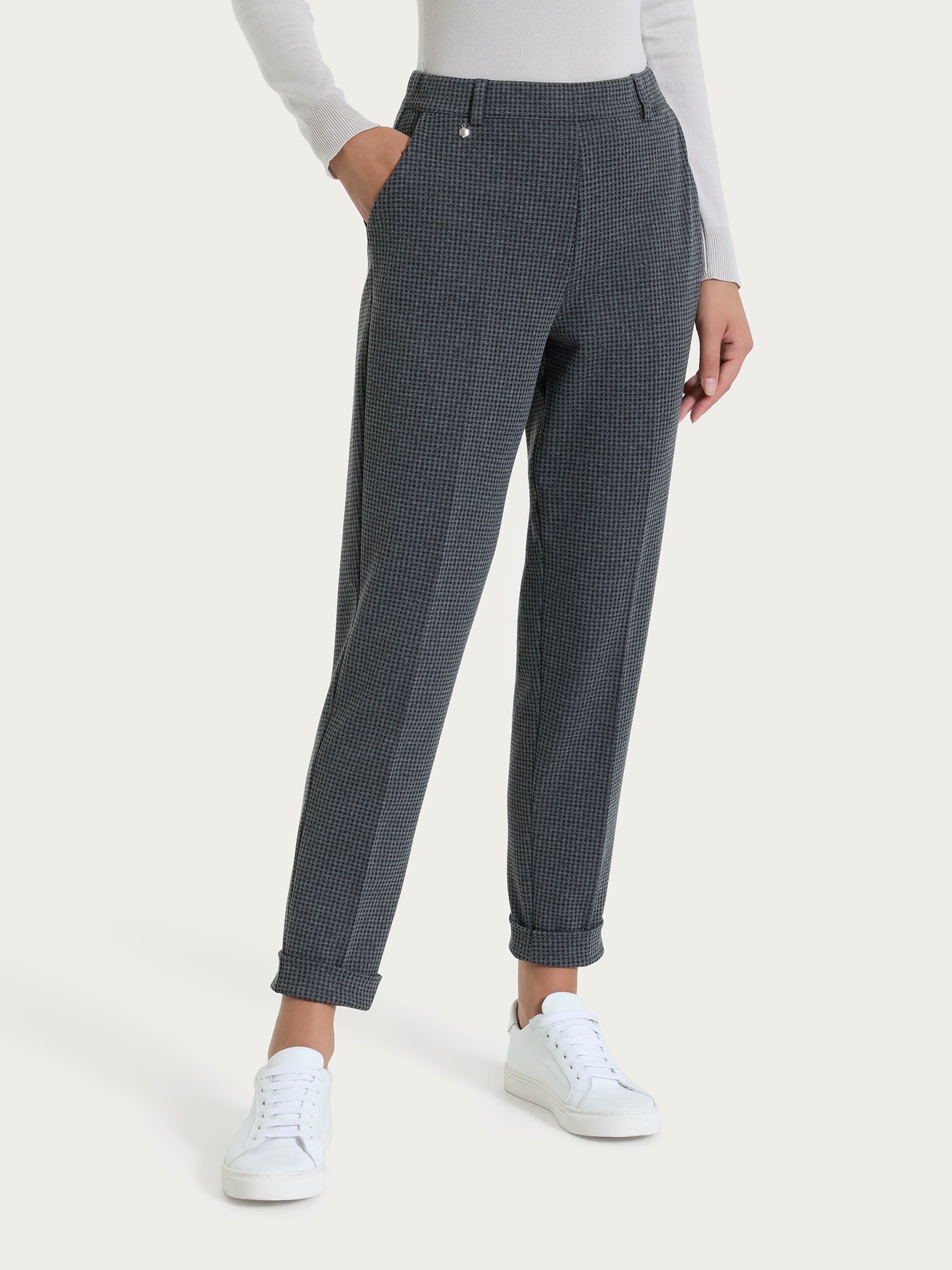 Pantalone chino slim con tasche e micro check in Eco Jacquard - Fant.Ardesia Mel. - Image 2