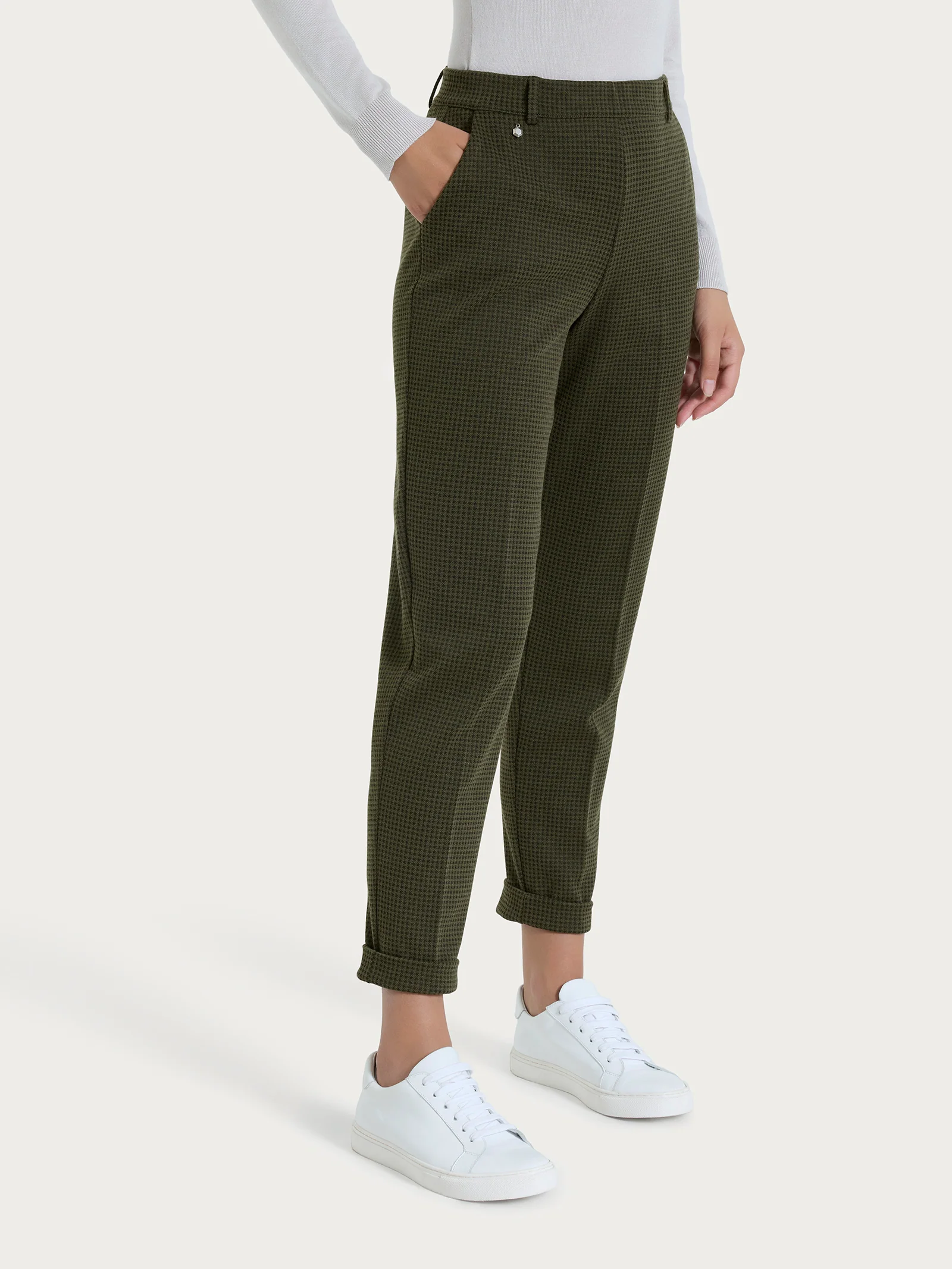 Pantalone chino slim con tasche e micro check in Eco Jacquard - Fant. Dark Olive - Image 2