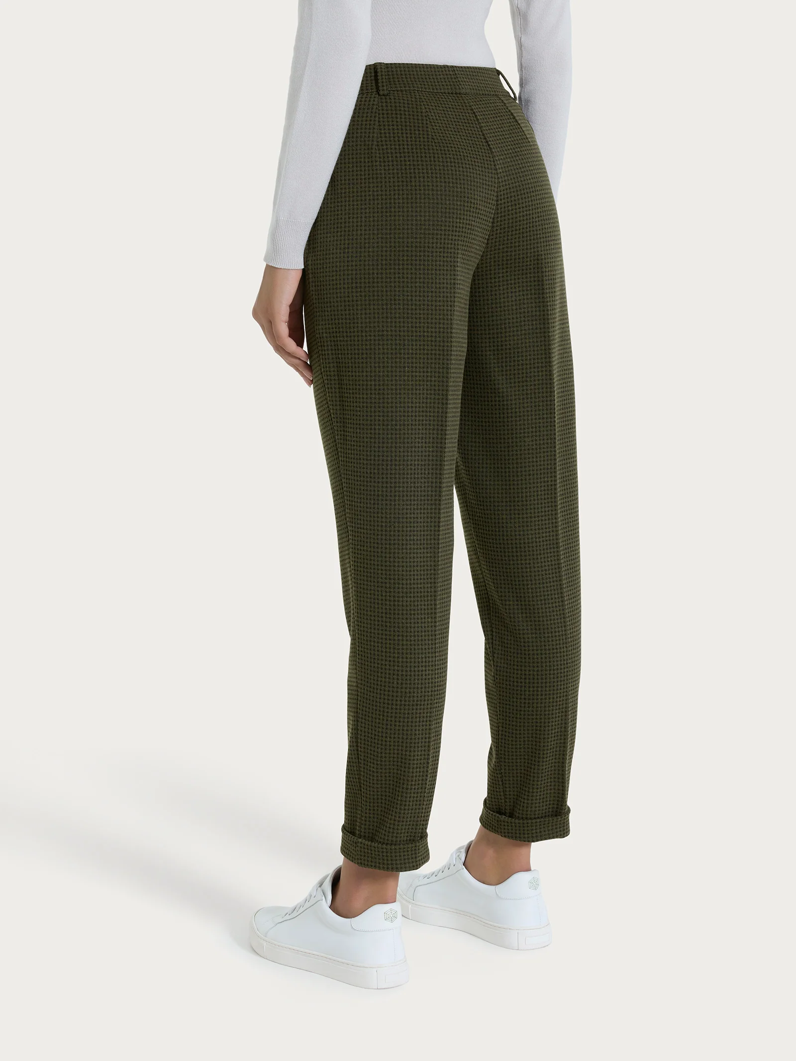 Pantalone chino slim con tasche e micro check in Eco Jacquard - Fant. Dark Olive - Image 6