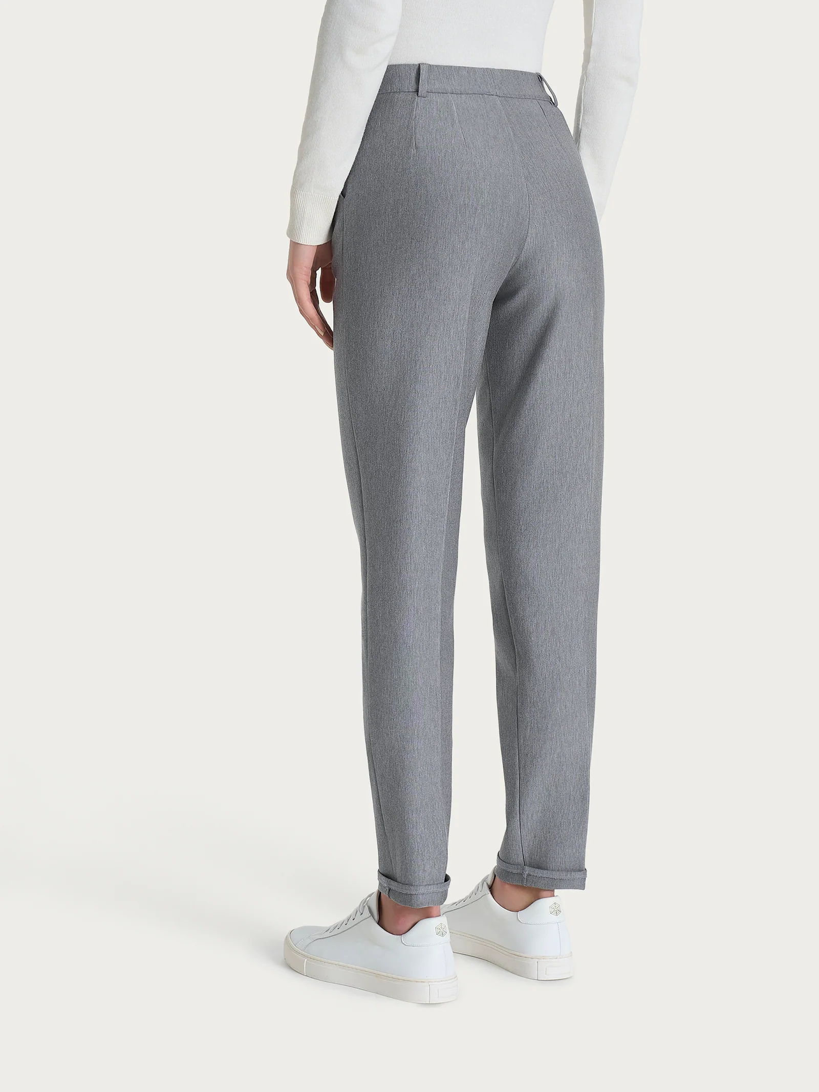 Pantalone chino slim con tasche e risvolto in Compact - Grigio Mel. - Image 5