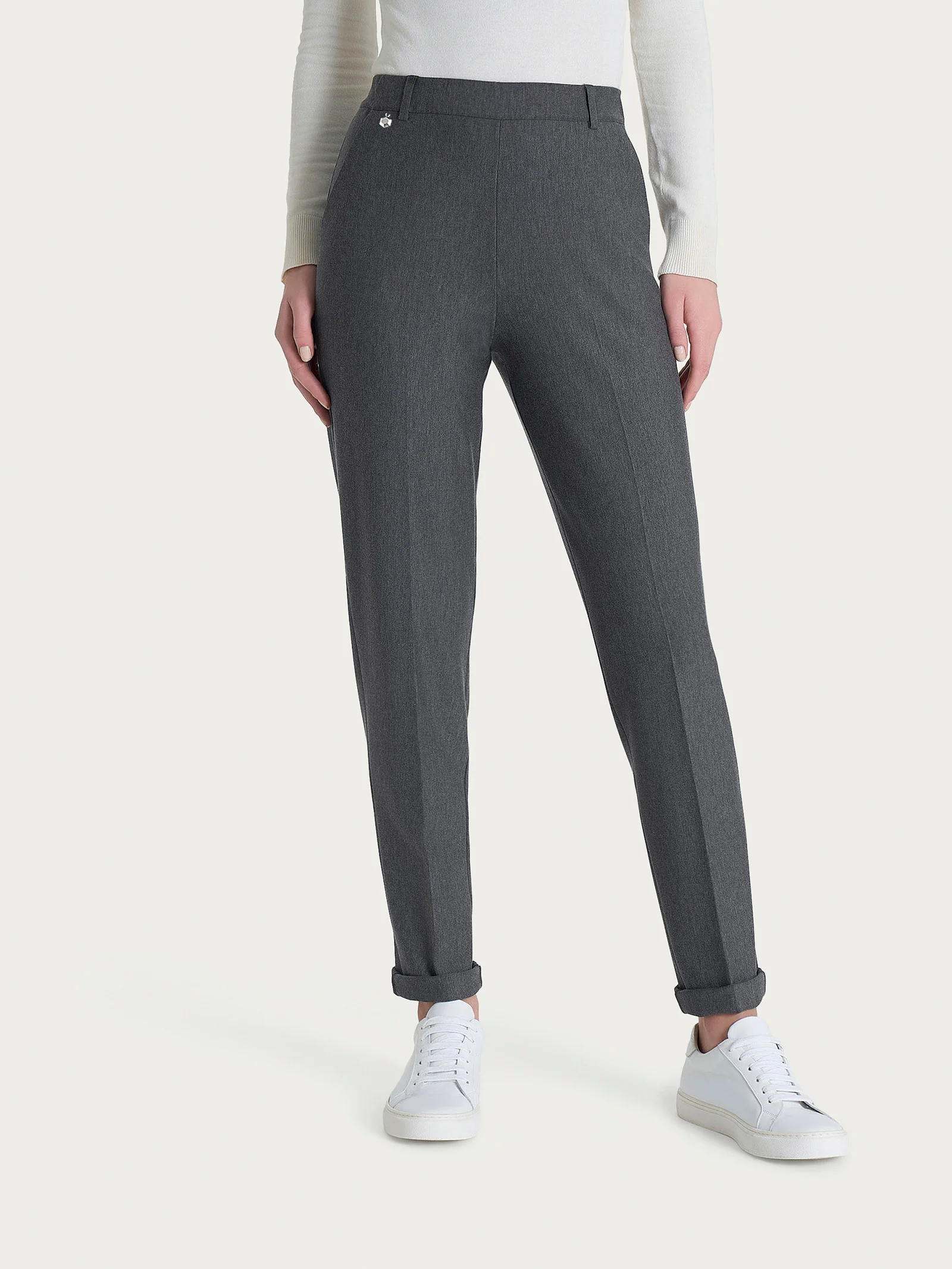 Pantalone chino slim con tasche e risvolto in Compact - Ardesia Mel. - Image 3