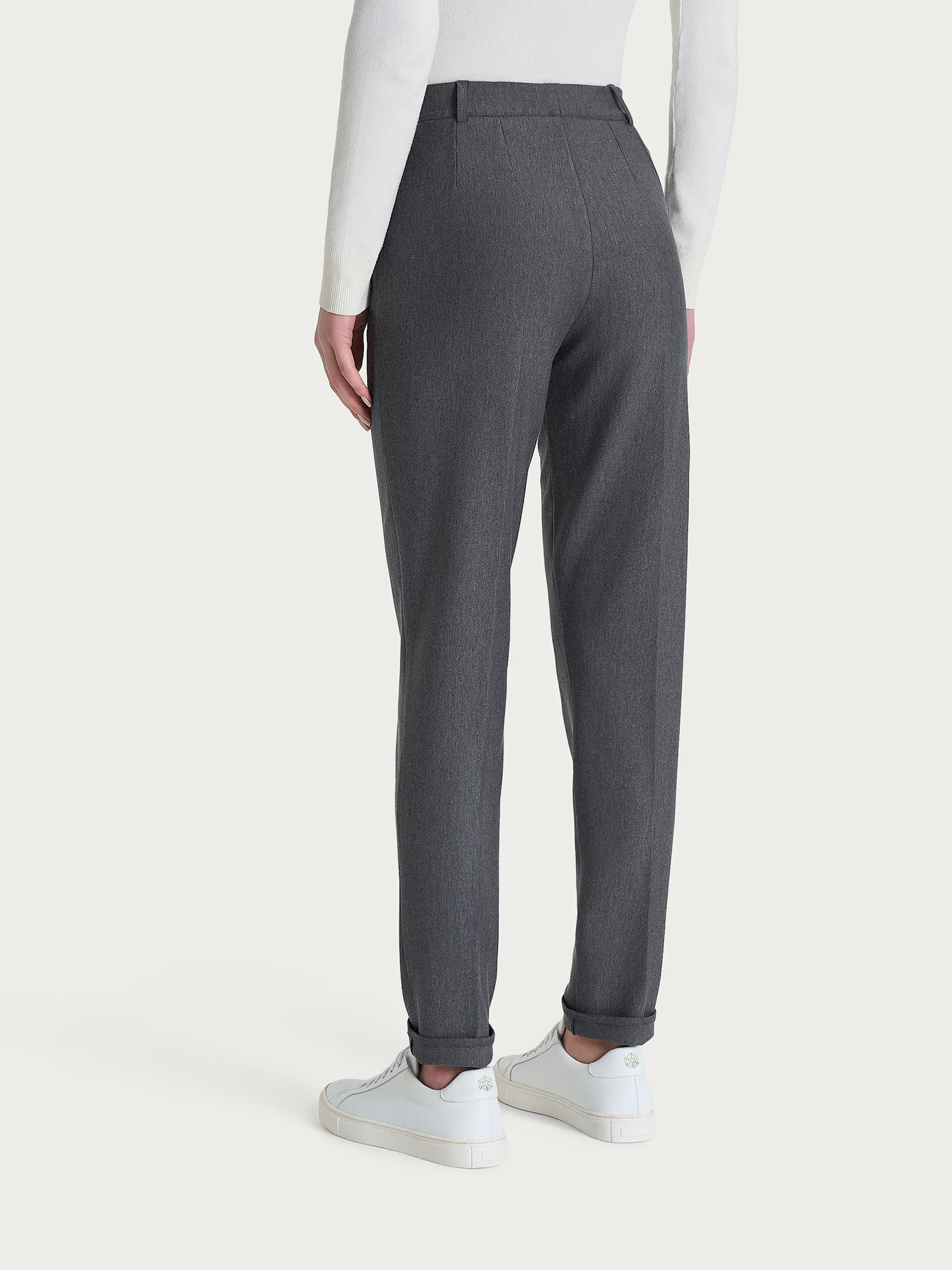 Pantalone chino slim con tasche e risvolto in Compact - Ardesia Mel. - Image 5