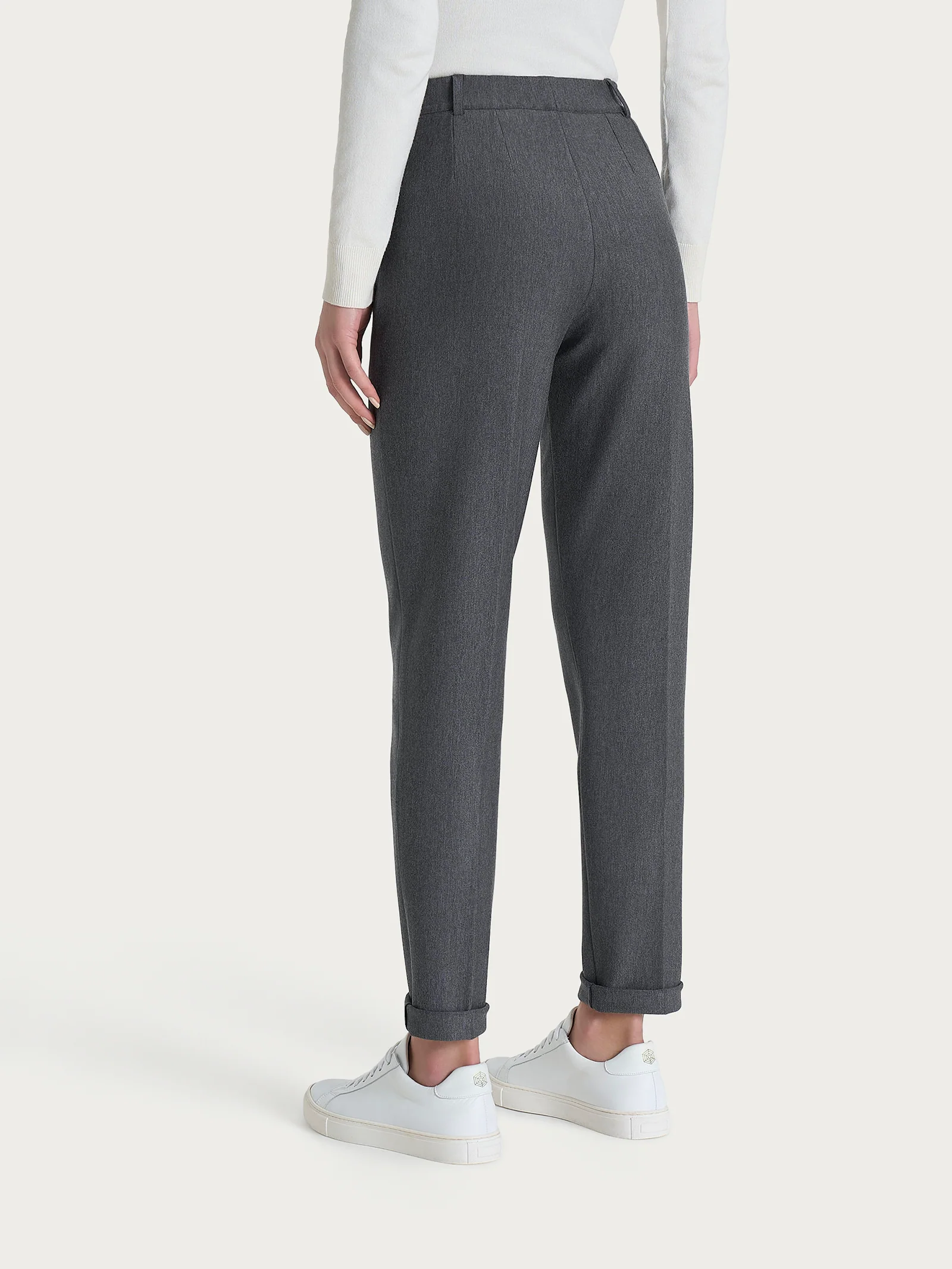 Pantalone chino slim con tasche e risvolto in Compact - Ardesia Mel. - Image 6