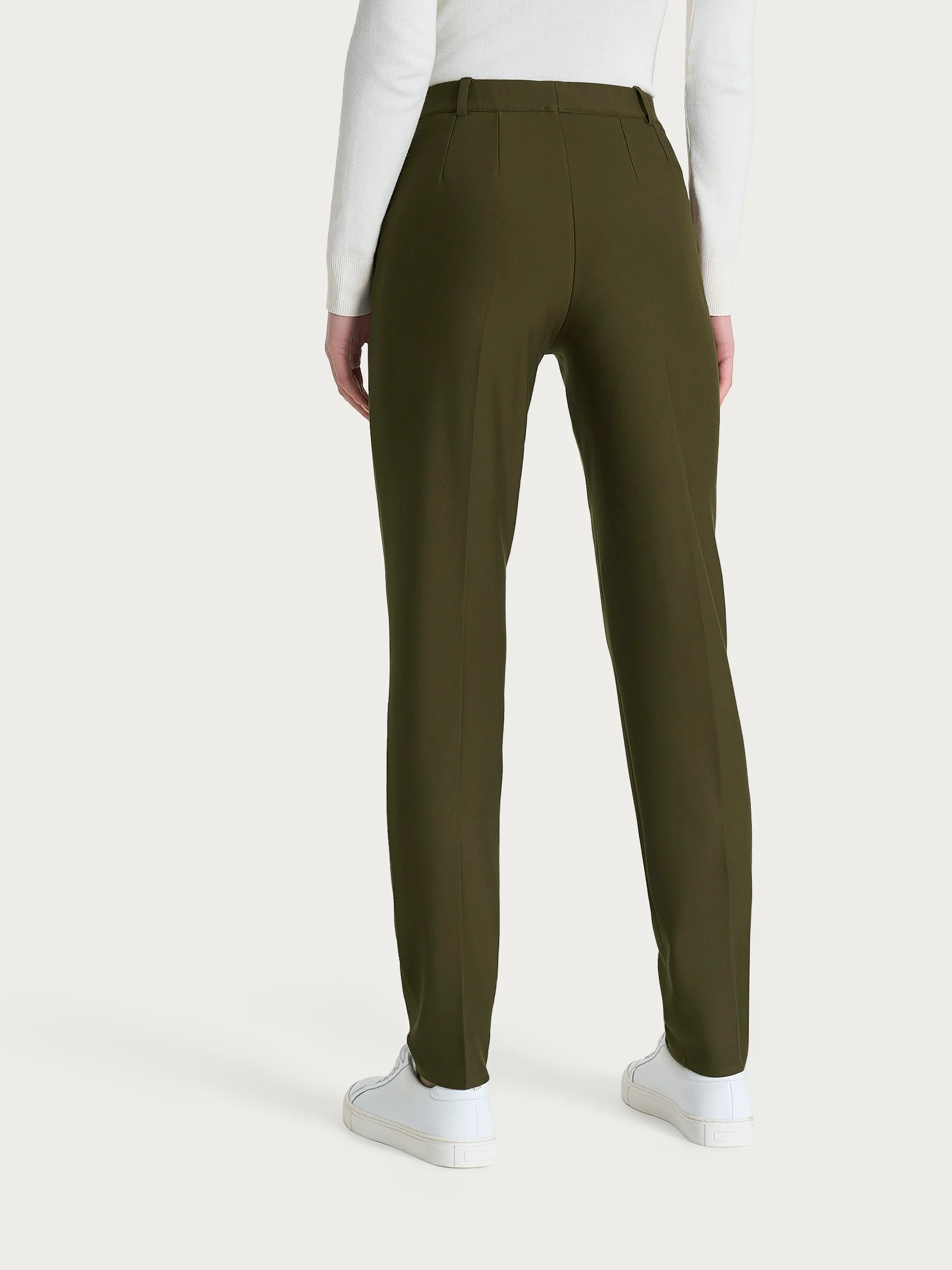 Pantalone chino slim con tasche e risvolto in Compact - Dark Olive - Image 4