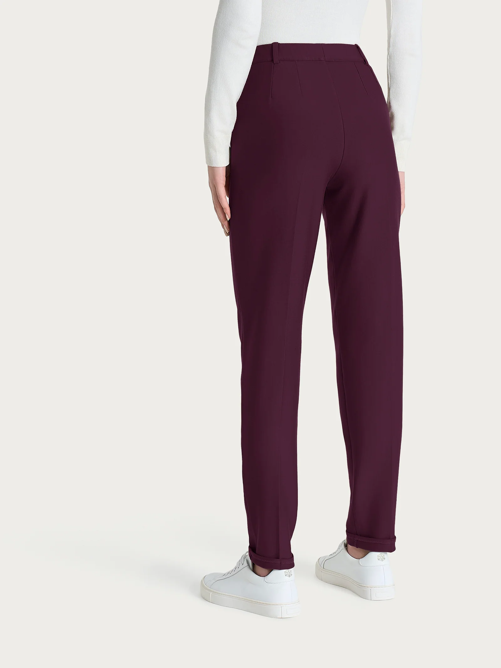 Pantalone chino slim con tasche e risvolto in Compact - Fig - Image 5