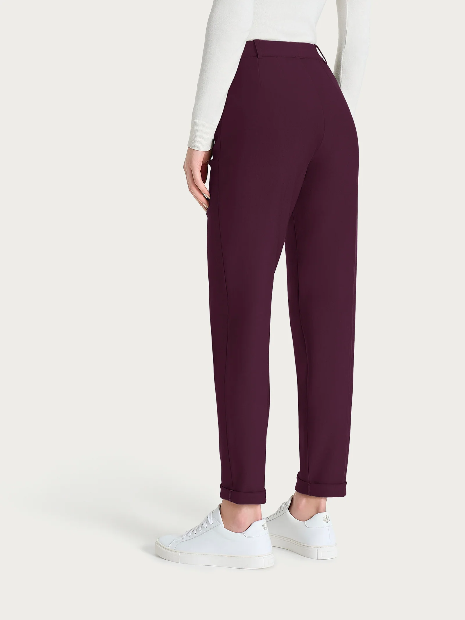 Pantalone chino slim con tasche e risvolto in Compact - Fig - Image 6