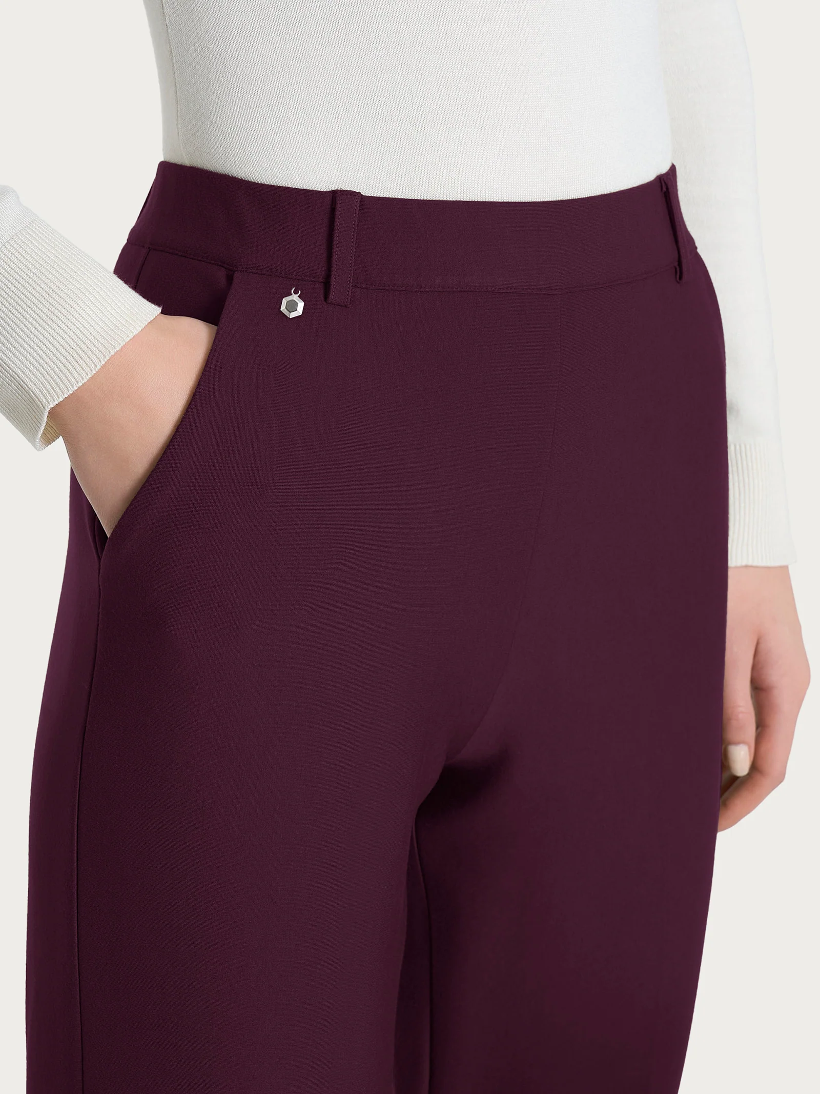 Pantalone chino slim con tasche e risvolto in Compact - Fig - Image 7