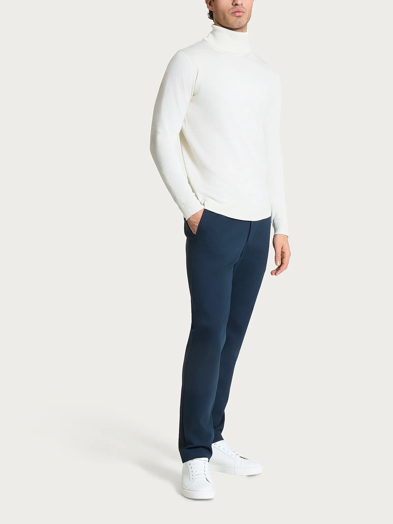 Pantalone con tasche america in Cotton Compact - Bleu - Image 6