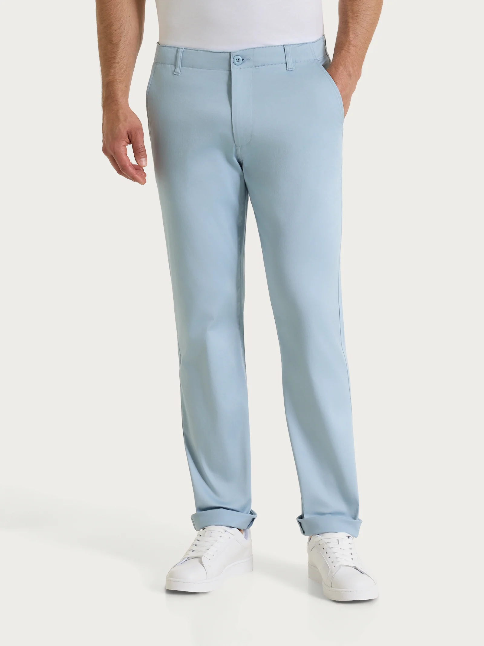 Pantalone con tasche america in Satin Power - Dusty Blue