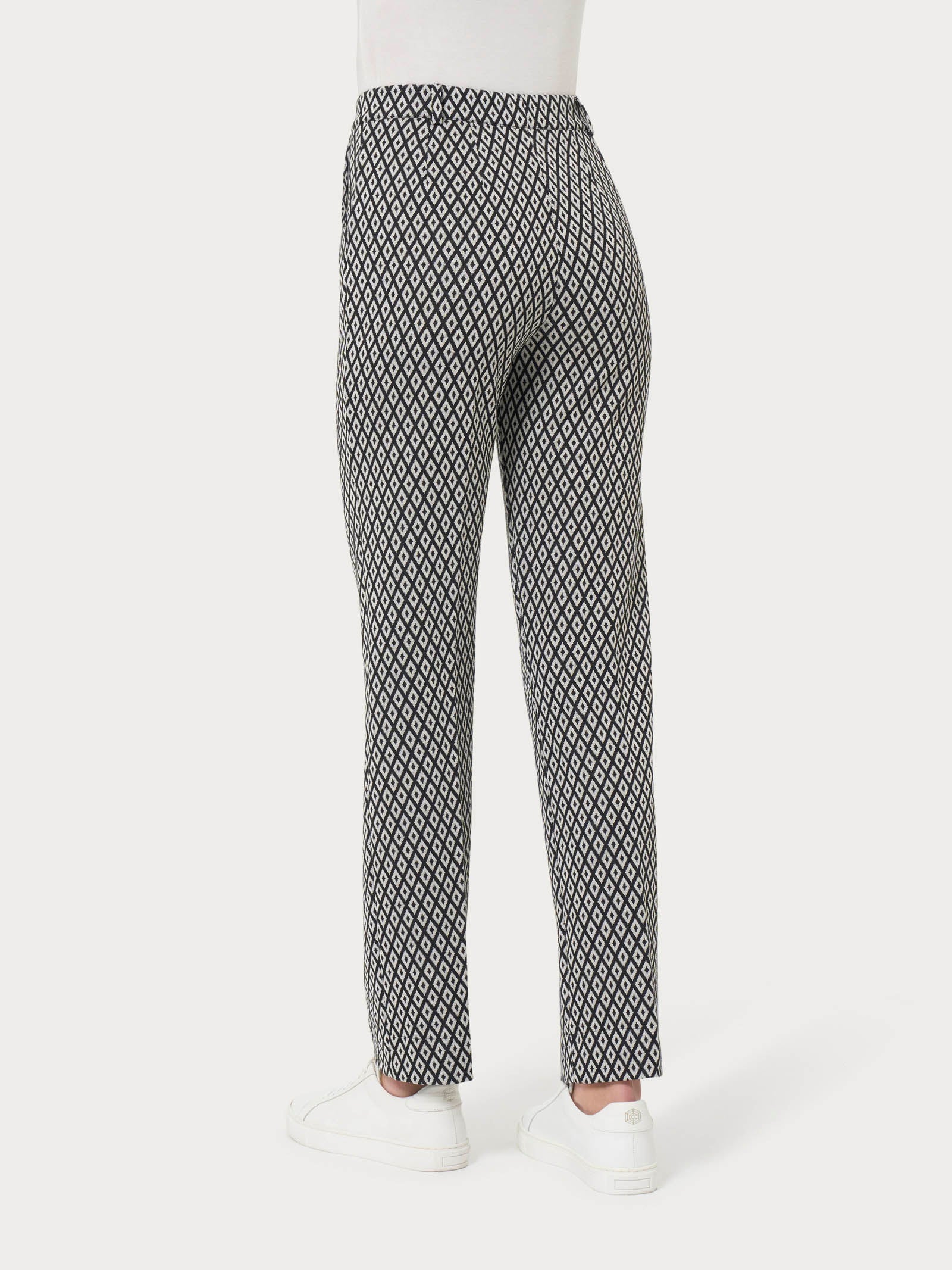Pantalone dritto a rombi con tasche in Eco Jacquard - Fant.Nero - Image 2