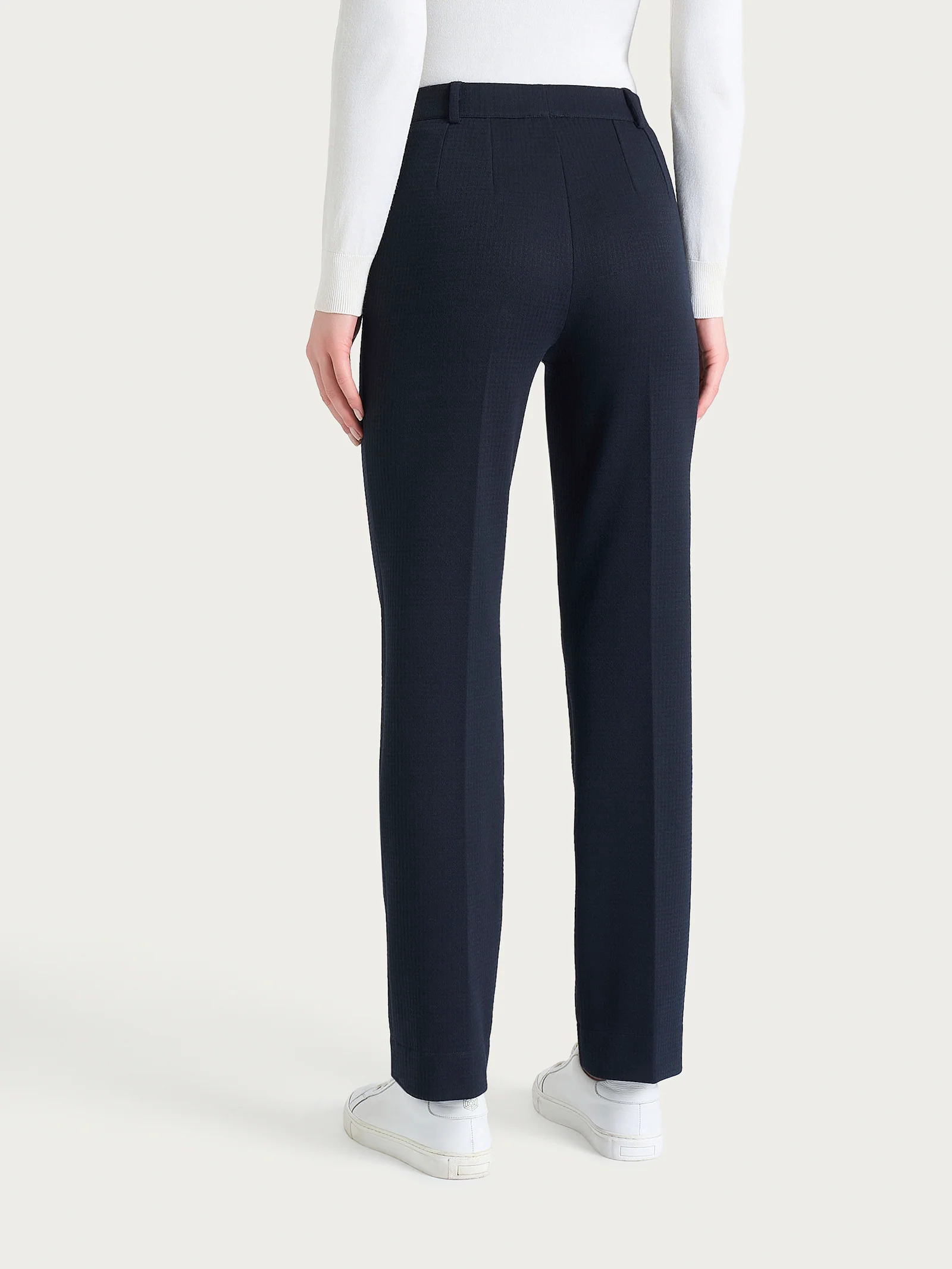 Pantalone dritto con tasche e micro check in Eco Jacquard  - Fant.Bleu - Image 2