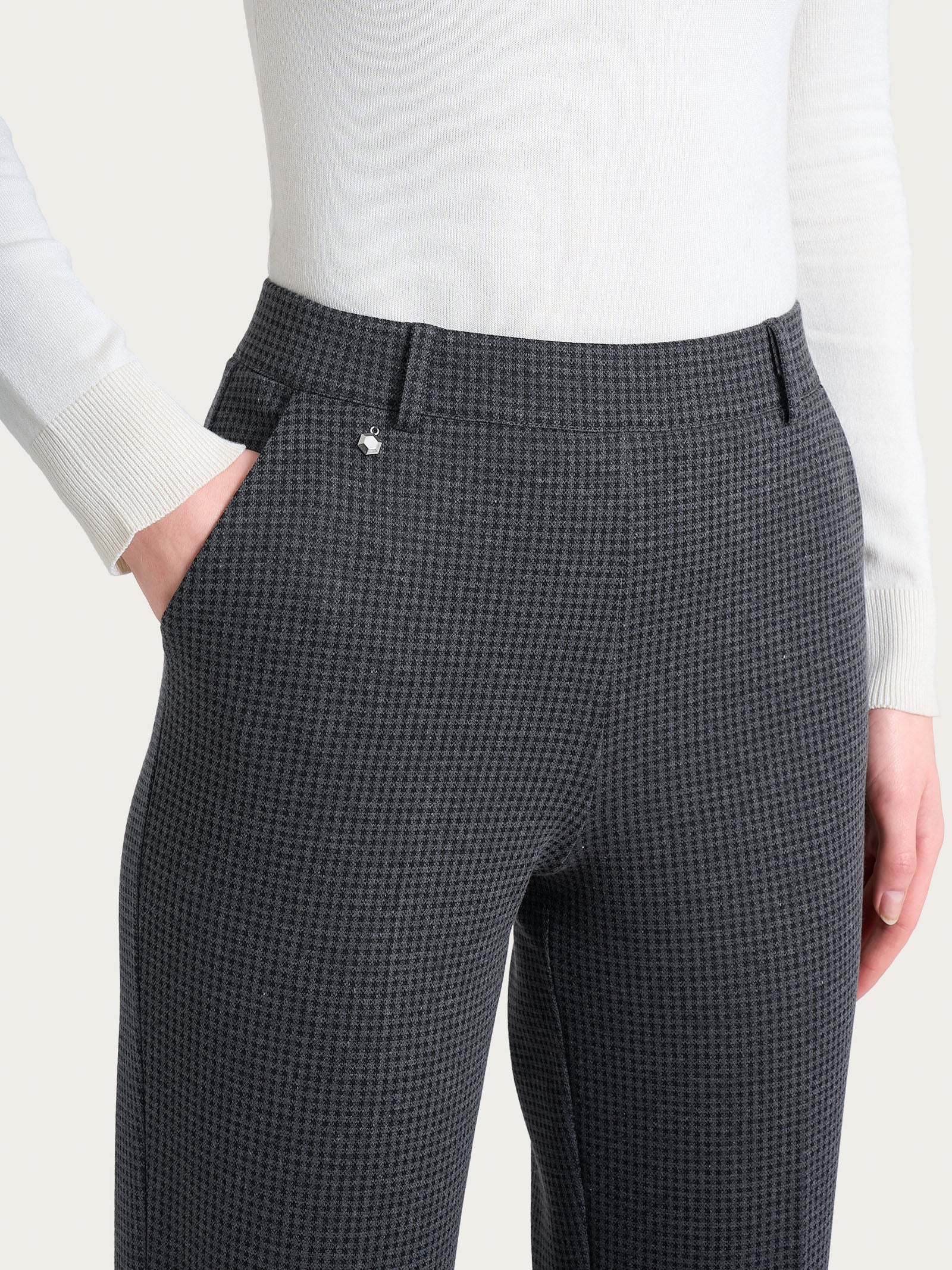 Pantalone dritto con tasche e micro check in Eco Jacquard  - Fant.Ardesia Mel. - Image 3