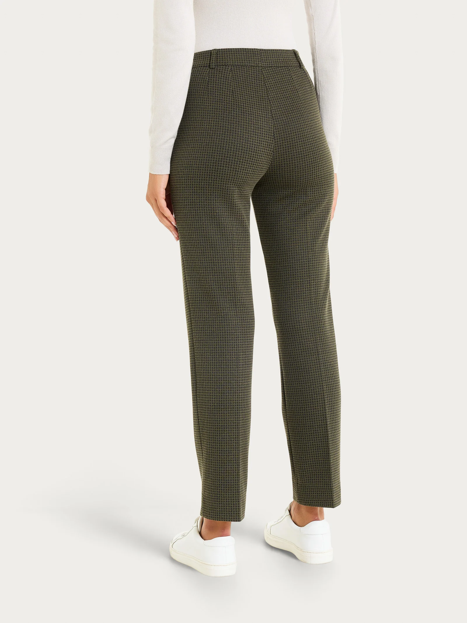 Pantalone dritto con tasche e micro check in Eco Jacquard  - Fant. Dark Olive - Image 2