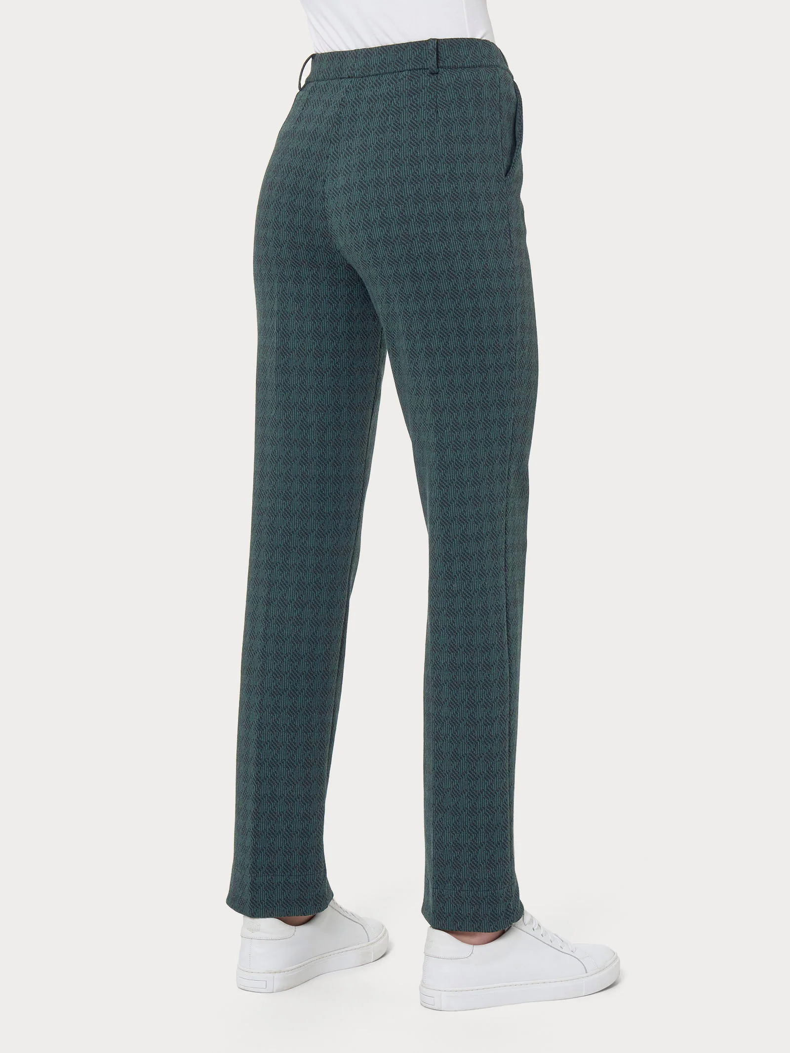 Pantalone dritto con tasche e pied de poule in Eco Jacquard - Fant. Rain Forest - Image 2
