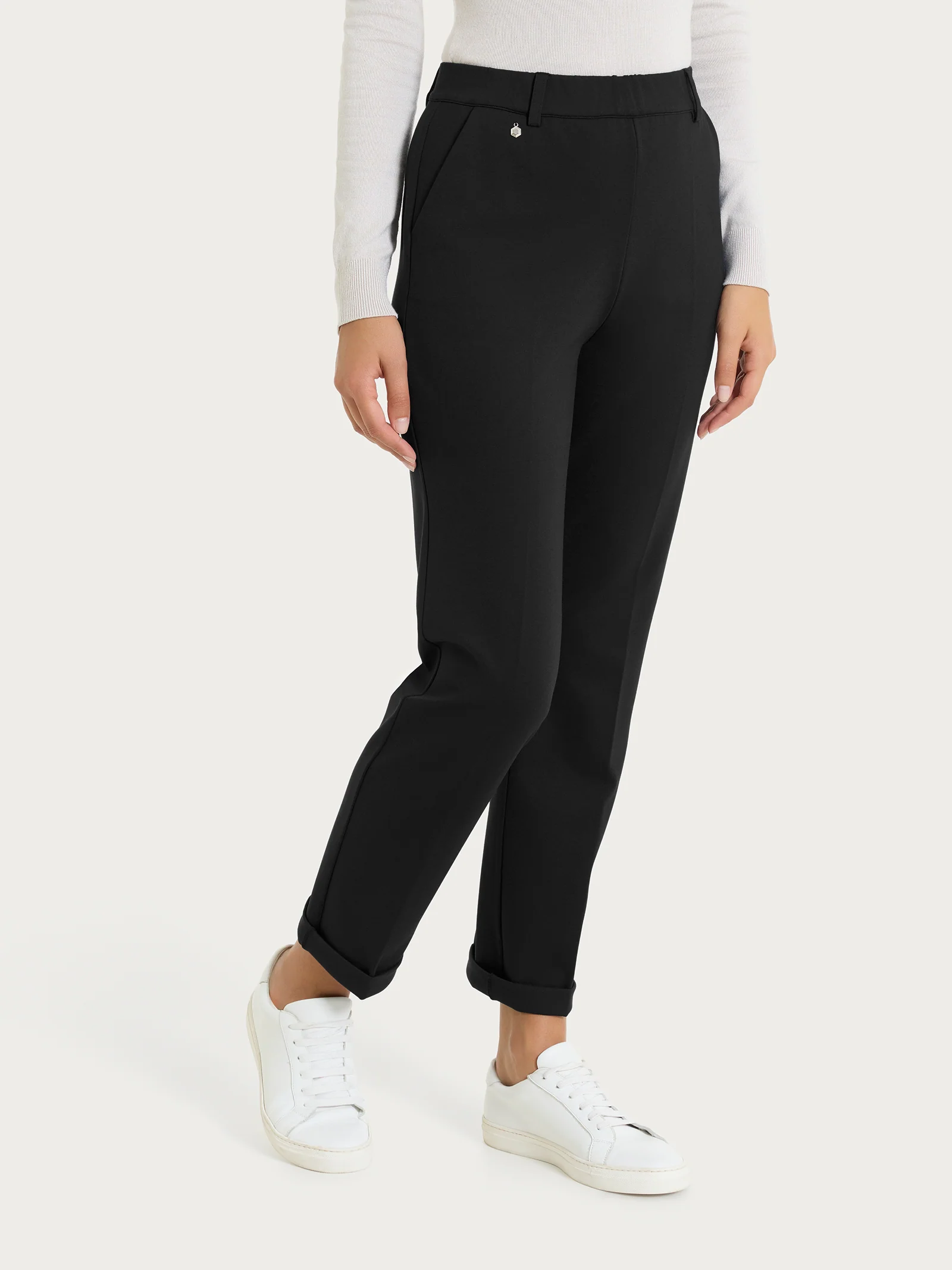 Pantalone dritto con tasche in Cashmere Compact - Nero - Image 2