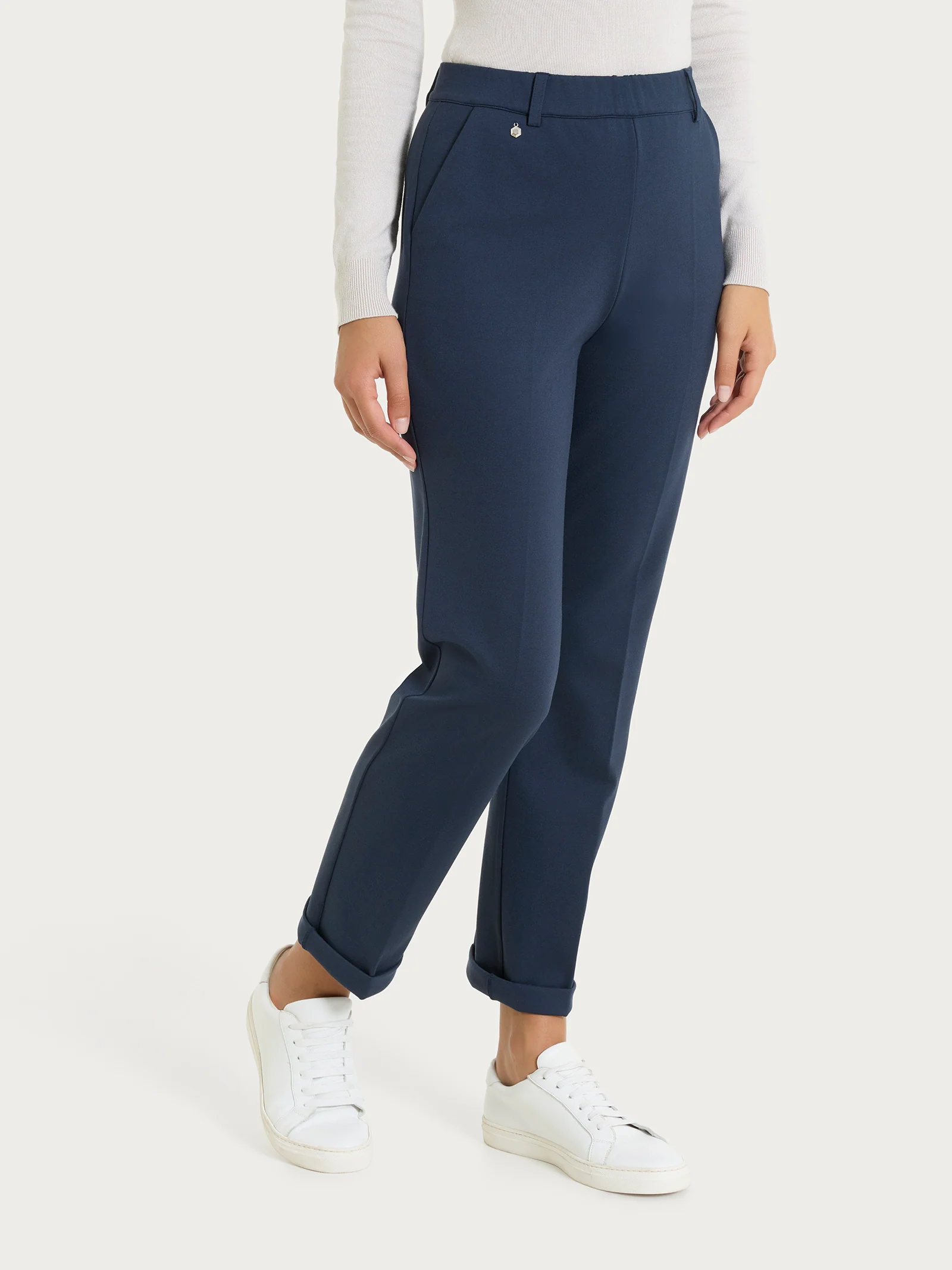 Pantalone dritto con tasche in Cashmere Compact - Bleu - Image 2
