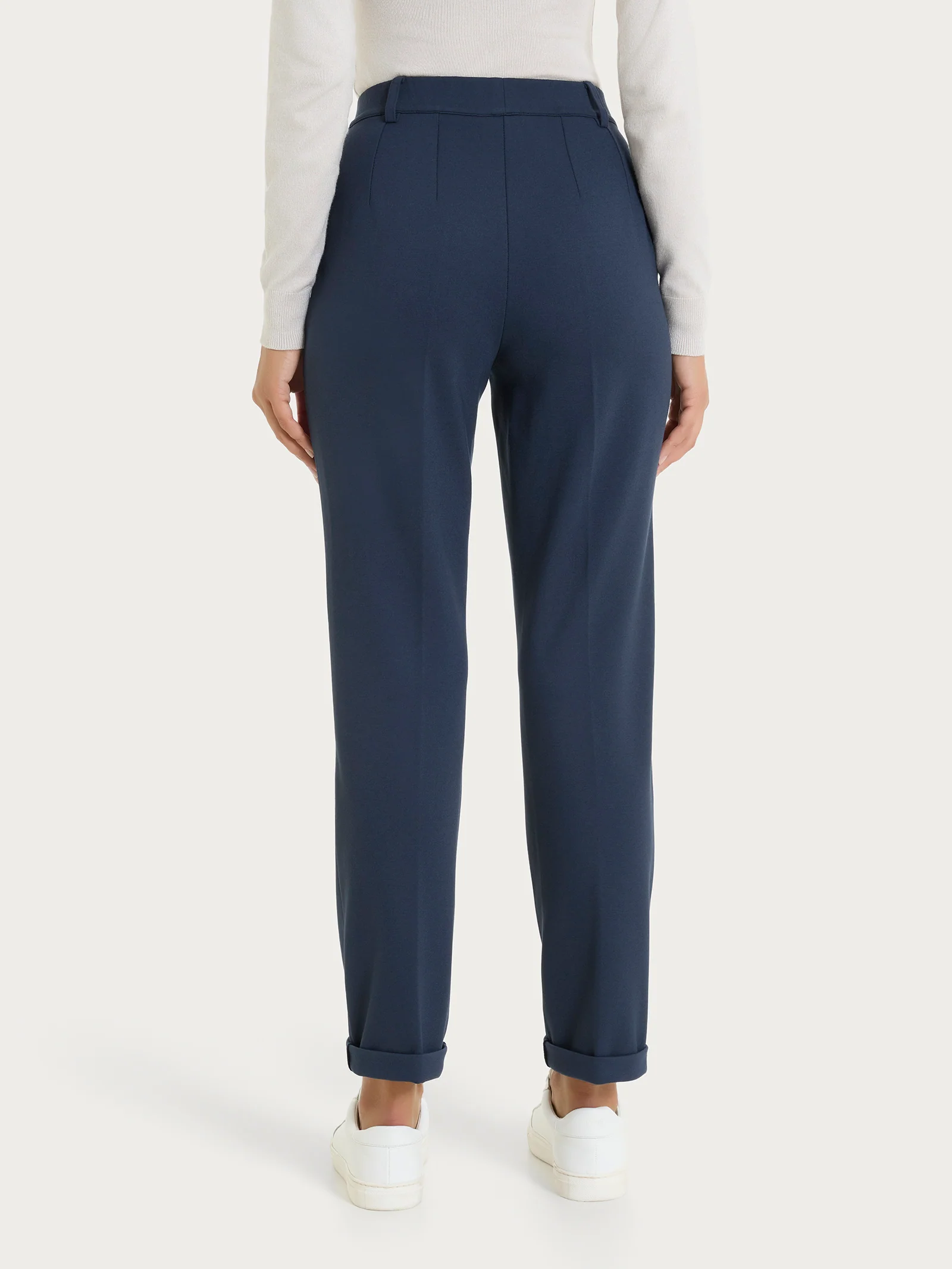 Pantalone dritto con tasche in Cashmere Compact - Bleu - Image 4
