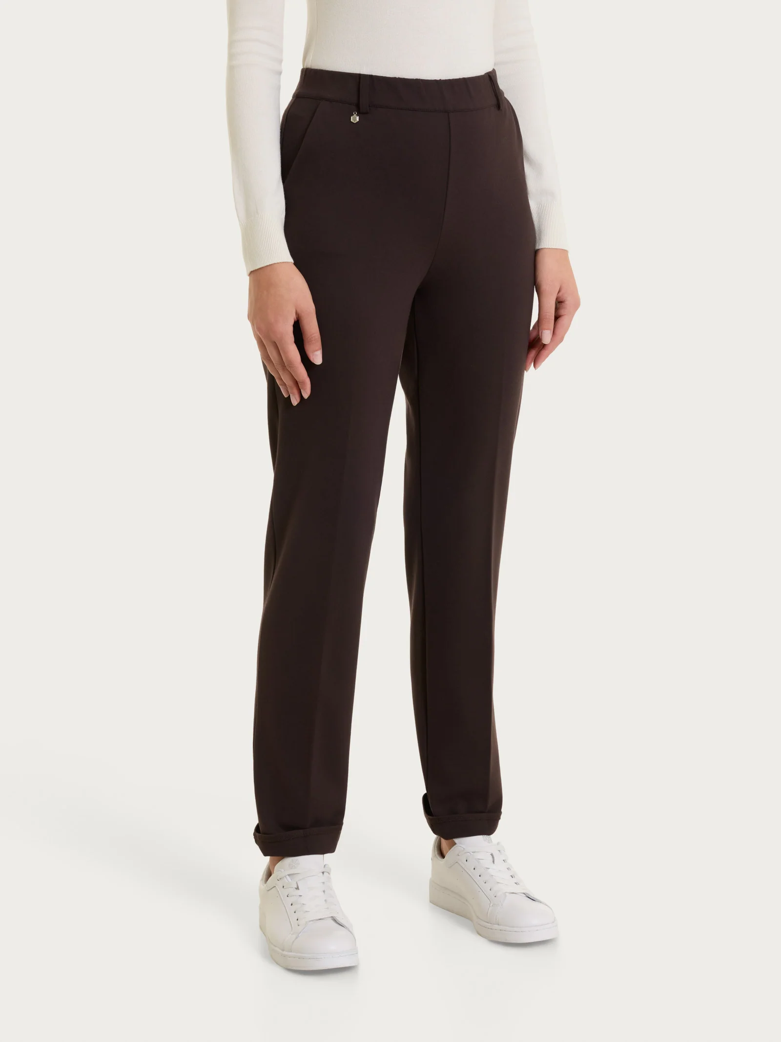 Pantalone dritto con tasche in Cashmere Compact - Chocolate Torte - Image 2