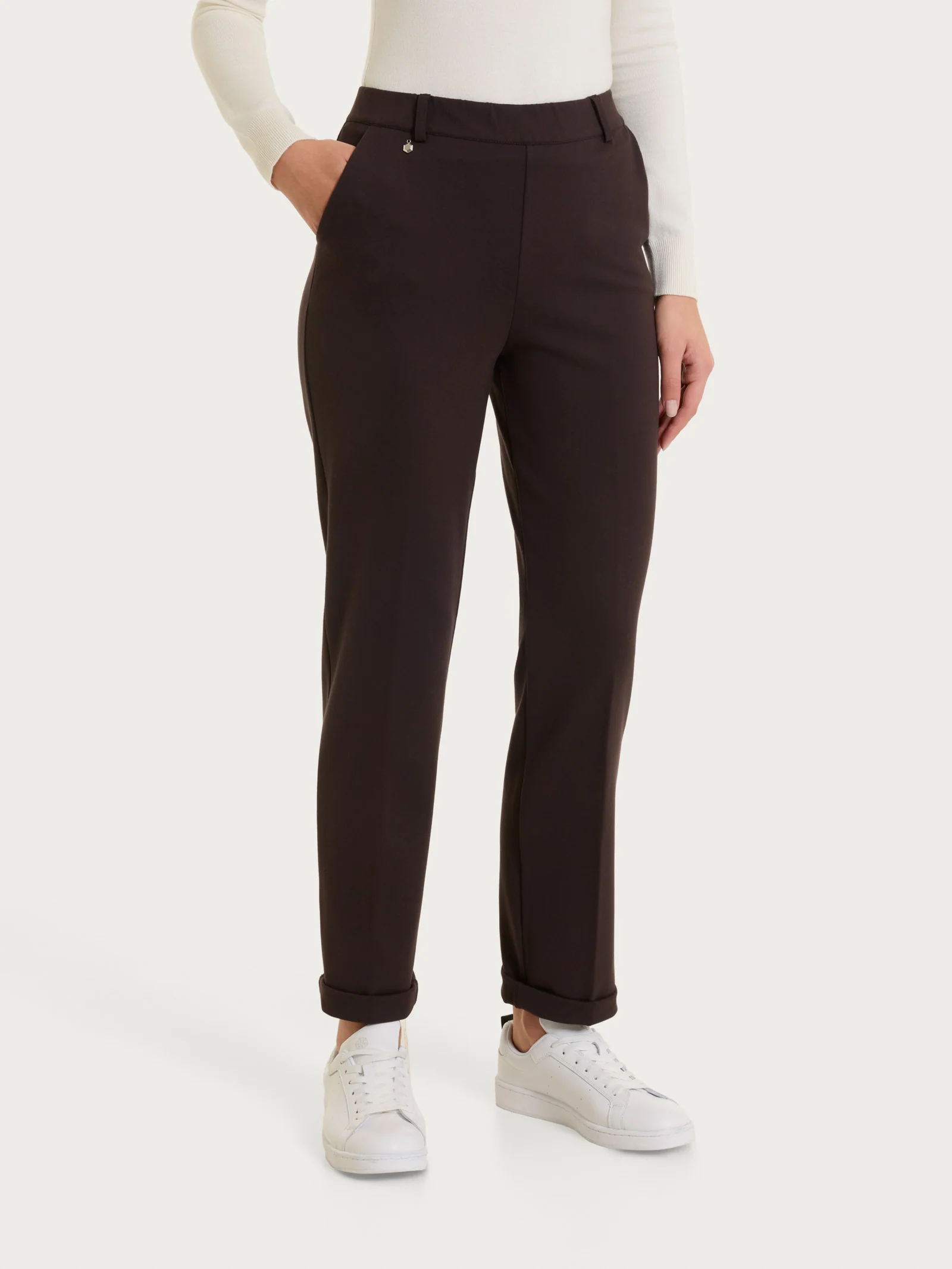 Pantalone dritto con tasche in Cashmere Compact - Chocolate Torte - Image 3