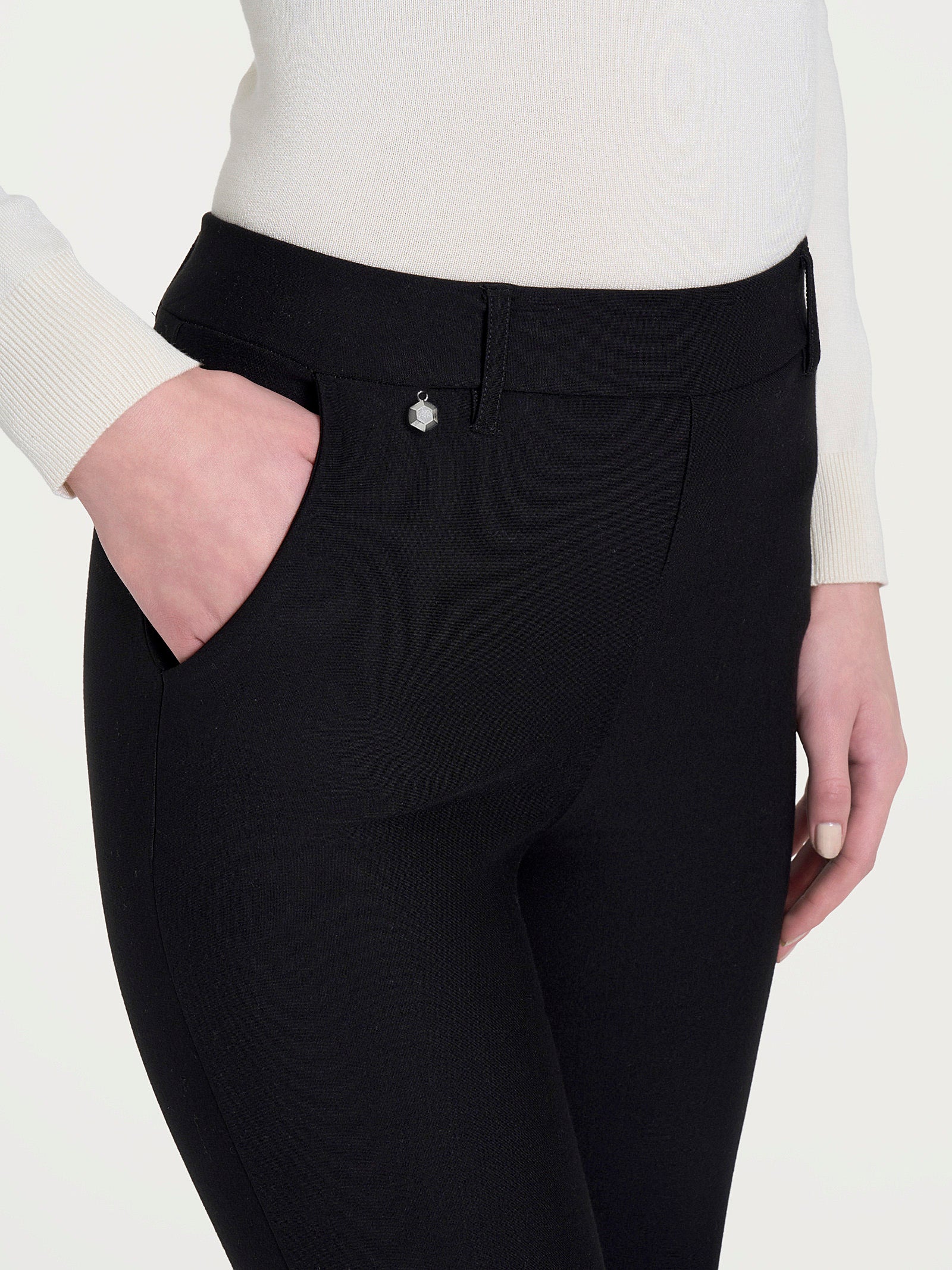 Pantalone dritto con tasche in Compact - Nero - Image 3