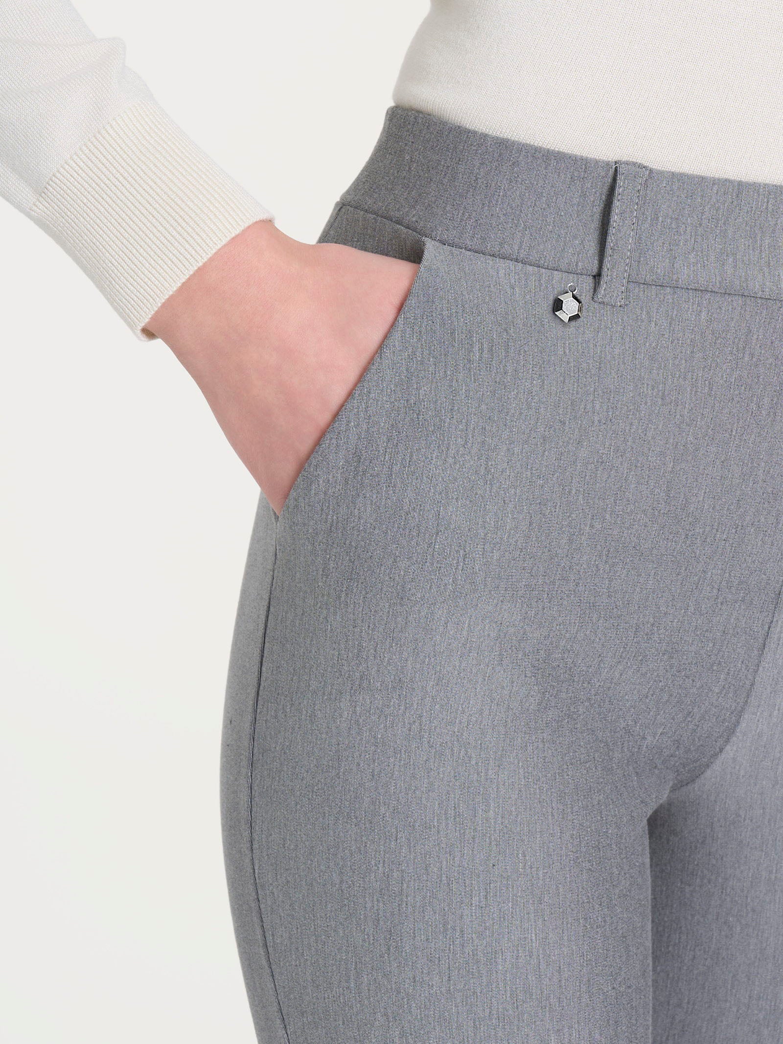 Pantalone dritto con tasche in Compact - Grigio Mel. - Image 3