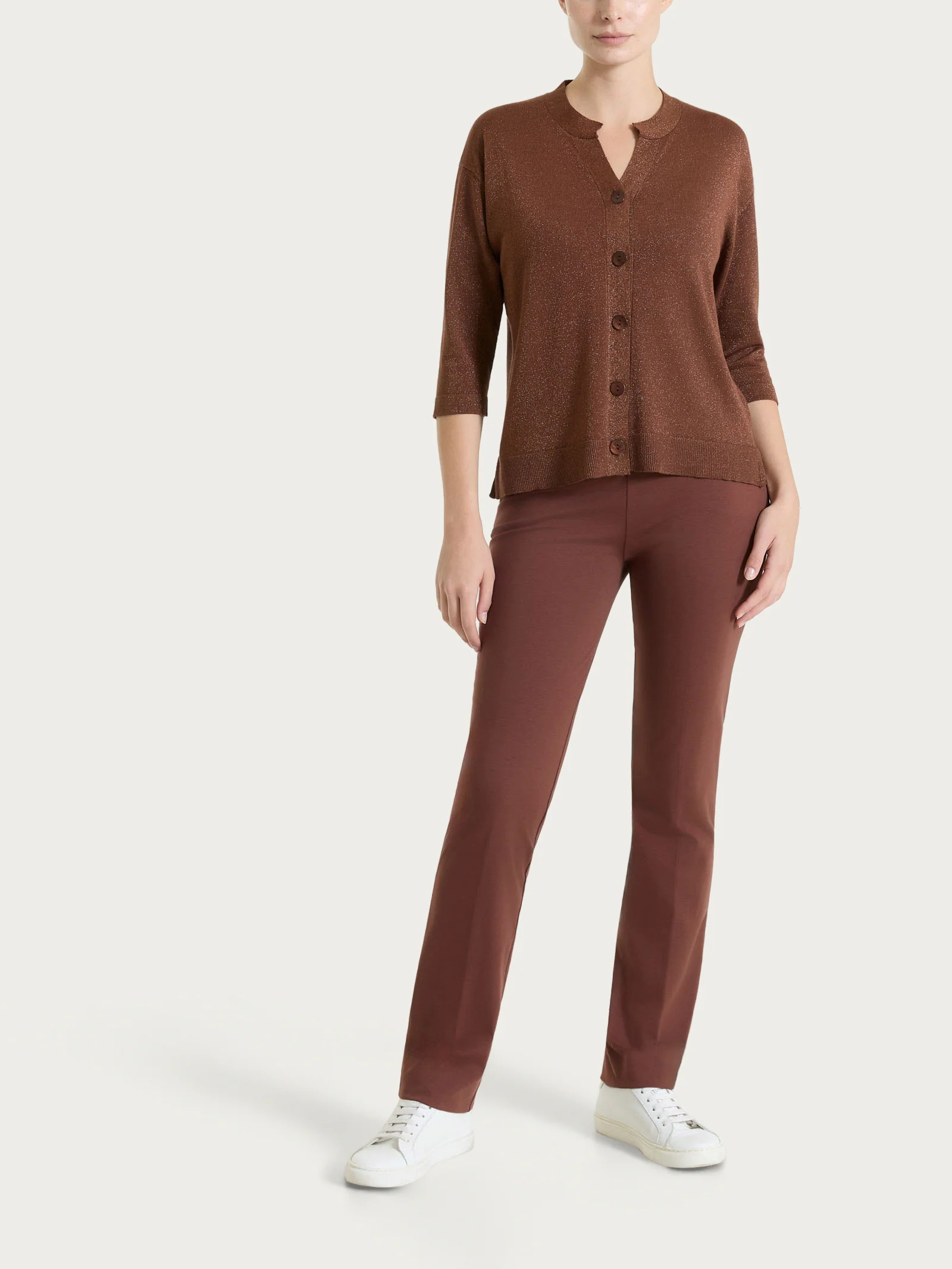 Pantalone dritto con tasche in Compact Light - Cappuccino - Image 4