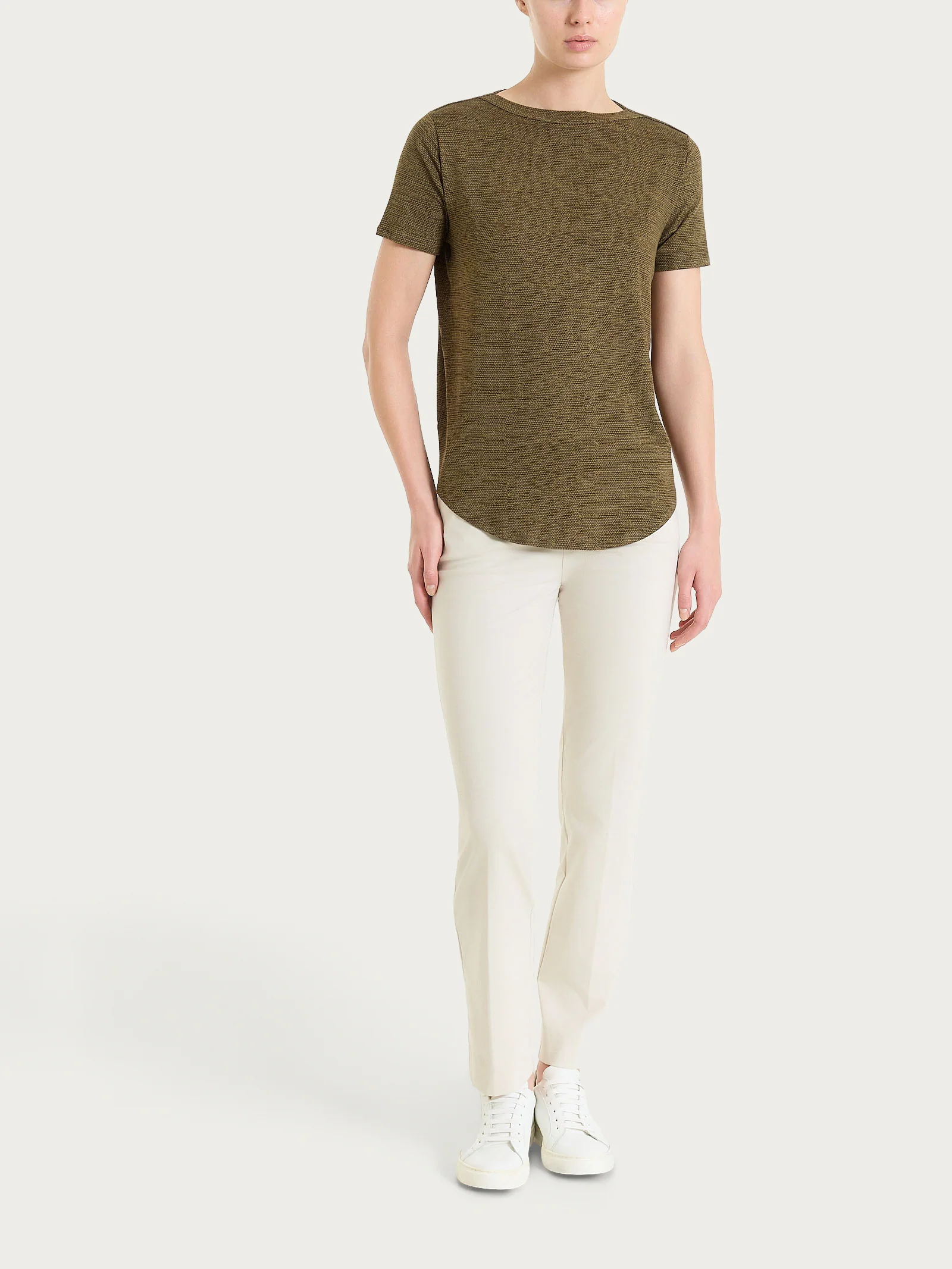 Pantalone dritto con tasche in Compact Light - Champignon - Image 4