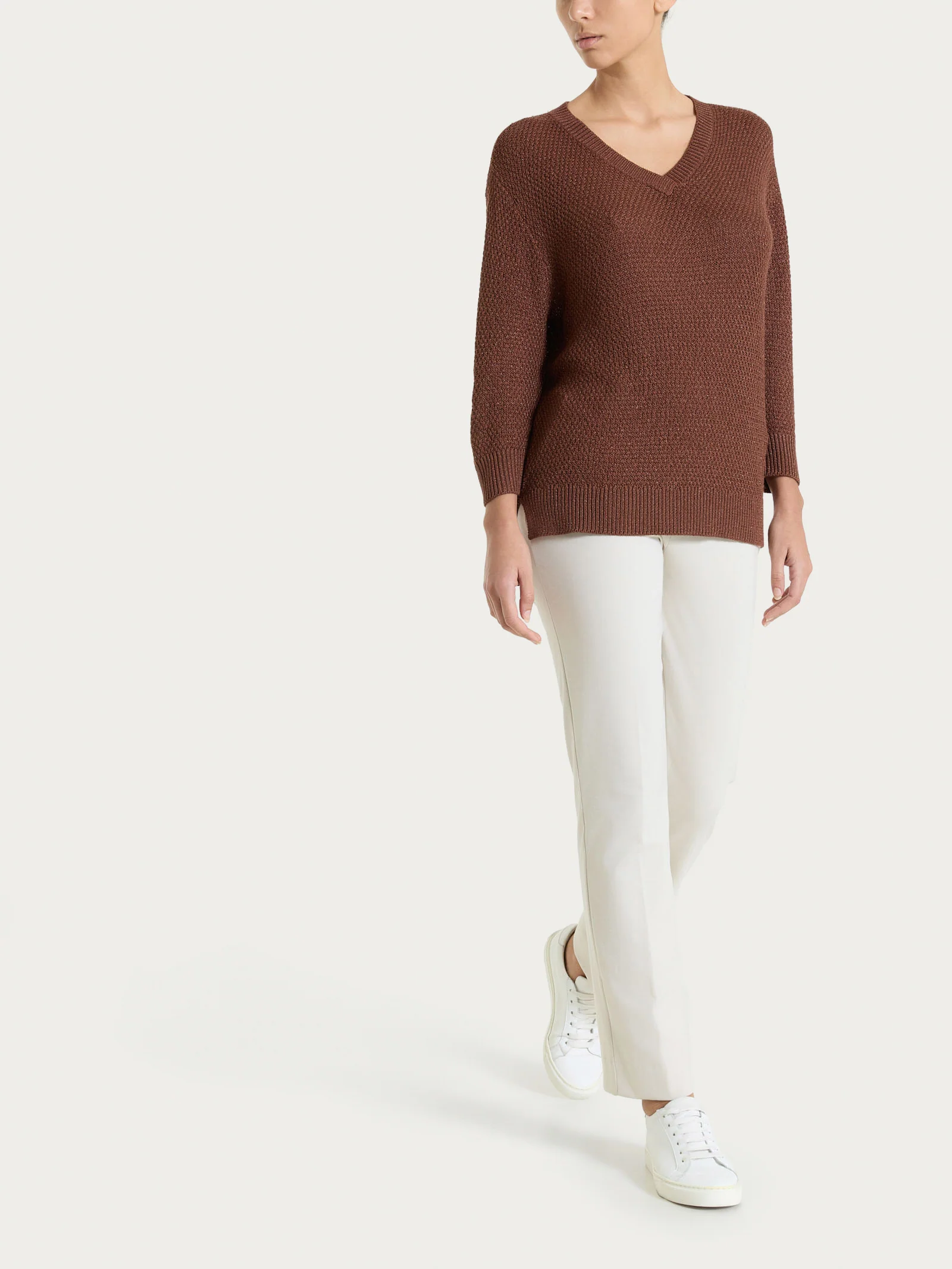 Pantalone dritto con tasche in Compact Light - Champignon - Image 5