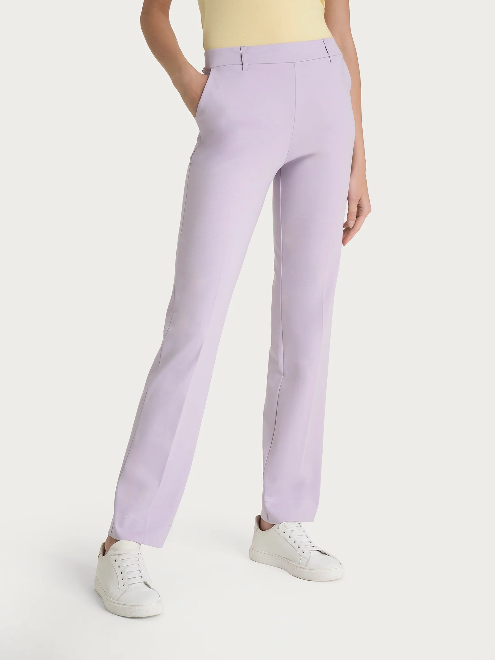 Pantalone dritto con tasche in Compact Light - Thistle