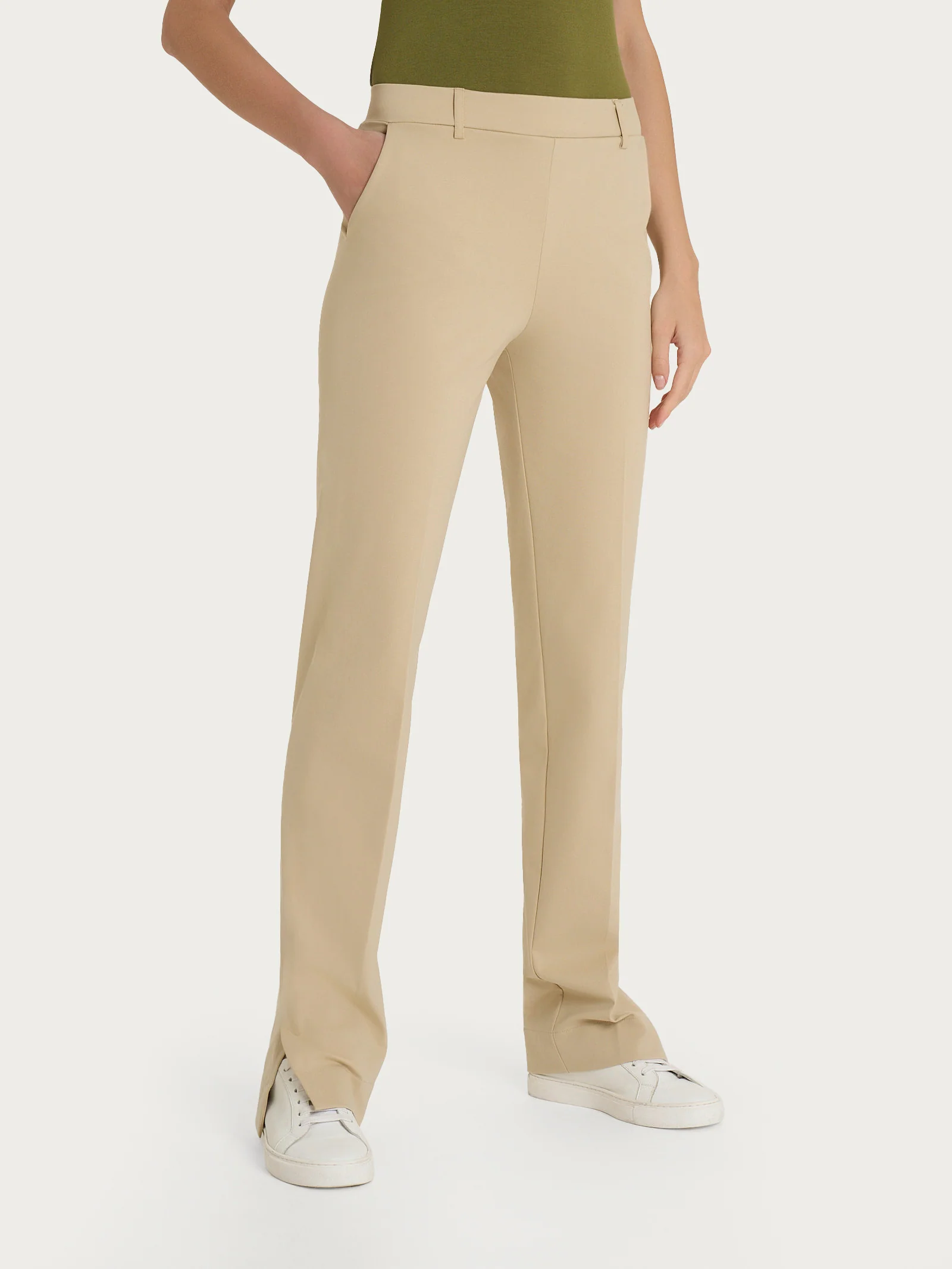 Pantalone dritto con tasche in Compact Light - Irish Cream