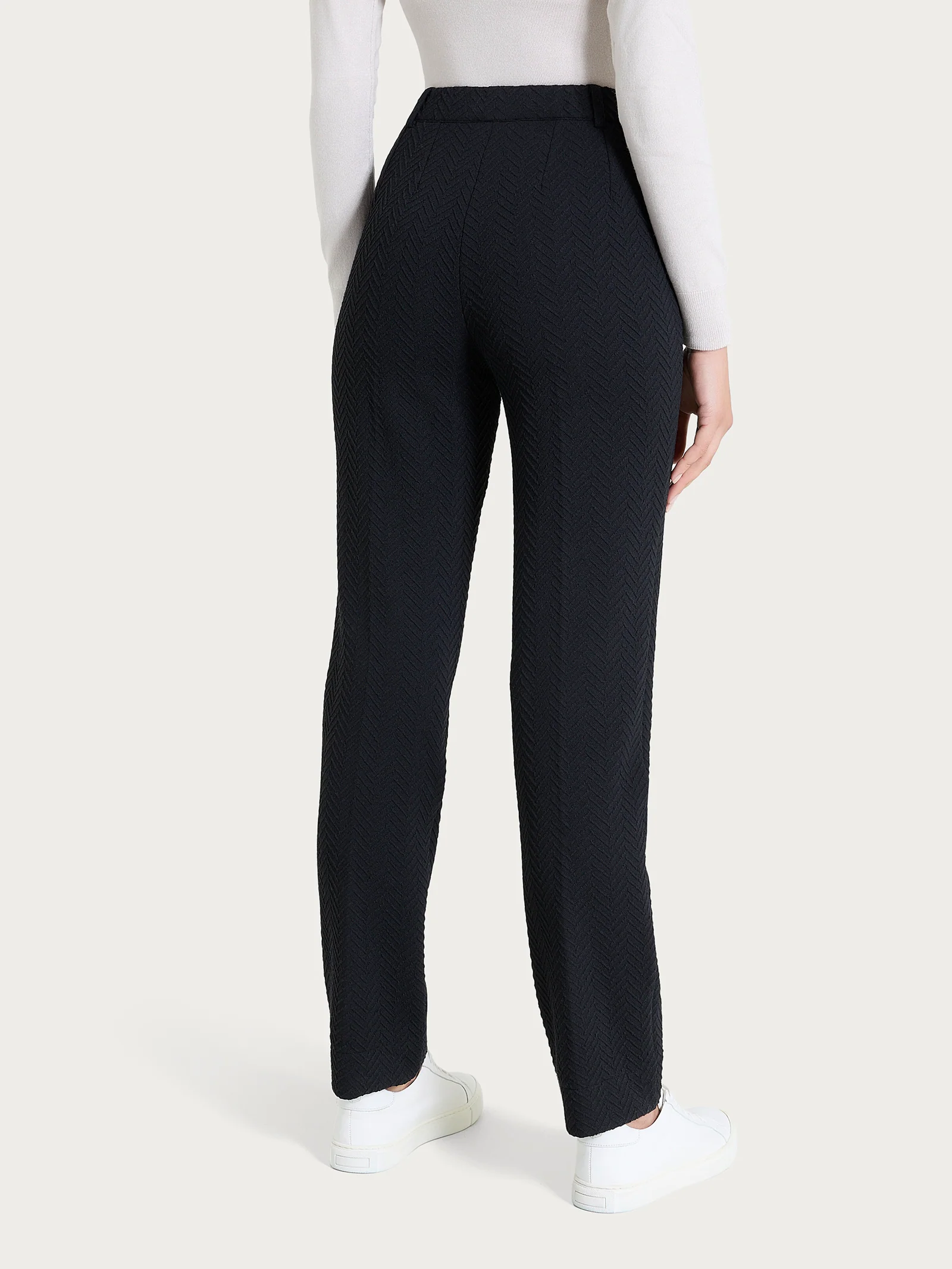 Pantalone dritto con tasche in Eco Jacquard - Nero - Image 2