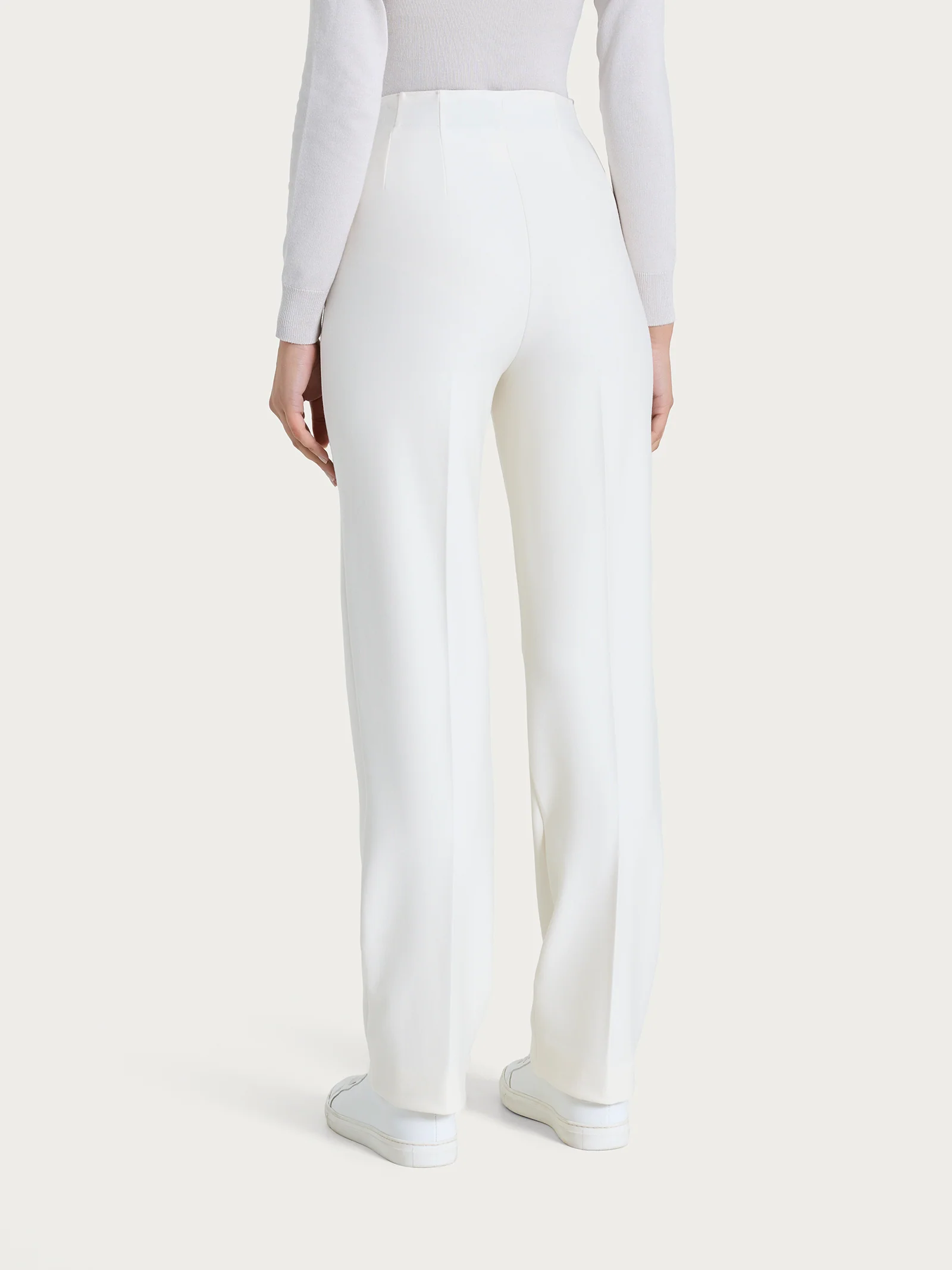 Pantalone dritto con tasche in tessuto Compact - Avorio - Image 3